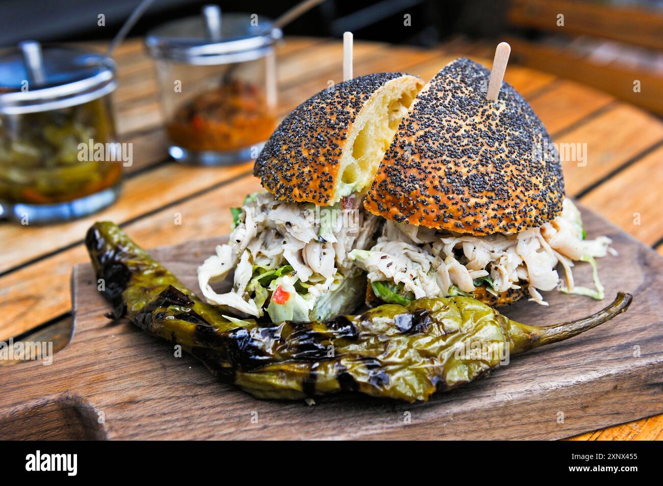 Artisan bread sandwich served at High Street on Market restaurant, 308 Market Street, Philadelphia, Commonwealth of Pennsylvania Stock Photo