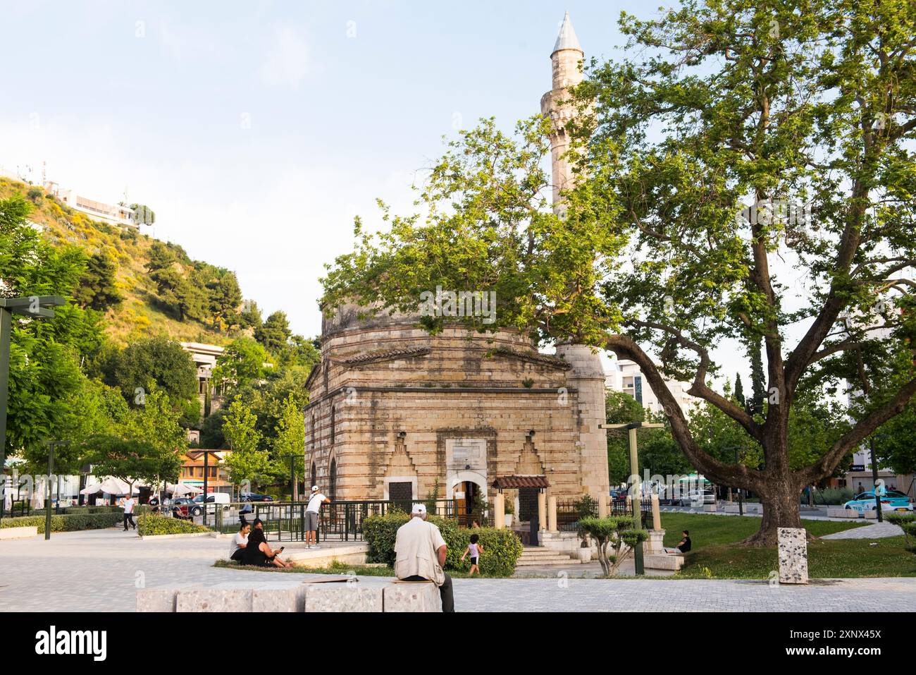 Muradie Mosque, built in 1537 by the famous Ottoman Turkish architect Mimar Sinan, Cultural Monument of Albania, Renovated Old Town District, Vlore, seaside resort on the Adriatic Sea, Albania Stock Photo