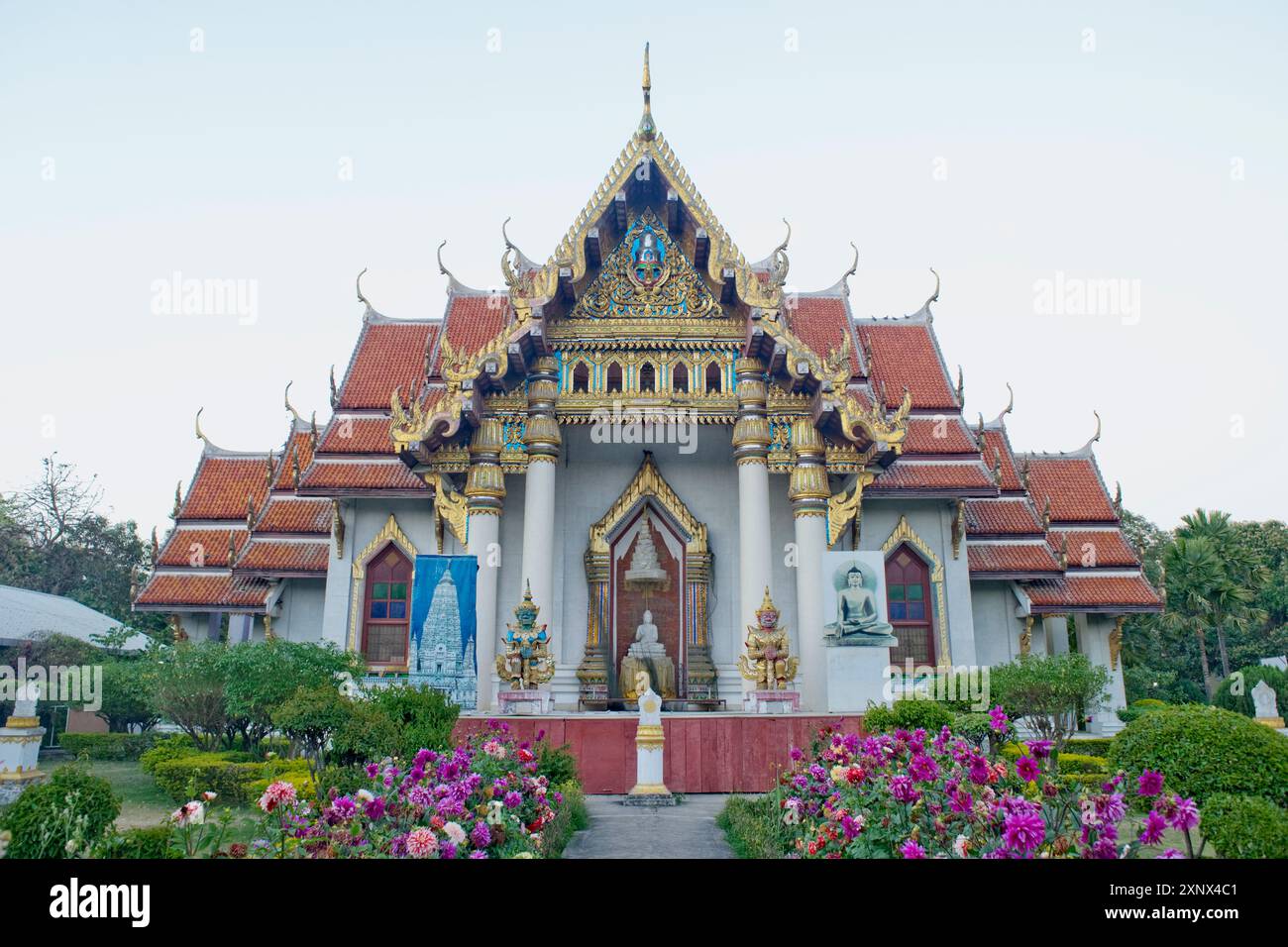 The rear entrance to the Thai Buddhist Watthai Temple, Bodh Gaya, Bihar, India, Asia Stock Photo