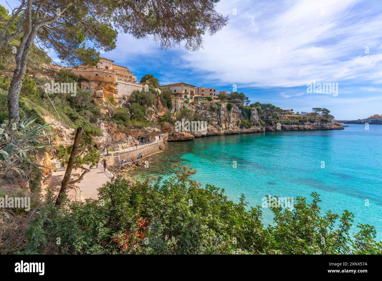 View of headland from Parc de Portocristo, Porto Cristo, Majorca, Balearic Islands, Spain, Mediterranean, Europe Stock Photo
