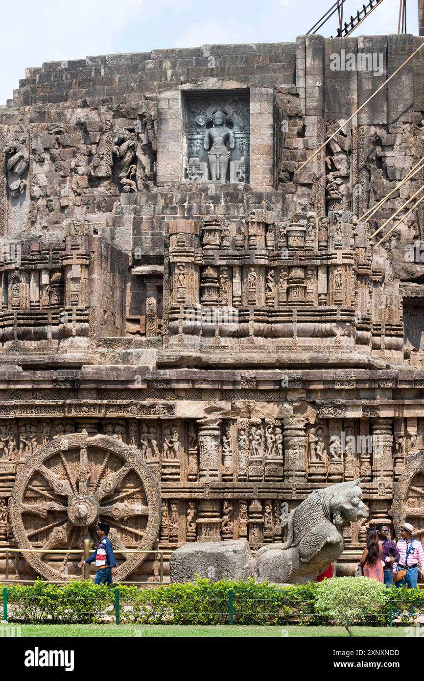 The mid 13th century Sun Temple, dedicated to Surya, the Hindu Sun God, constructed as a twelve-wheeled chariot drawn by seven horses, UNESCO World He Stock Photo