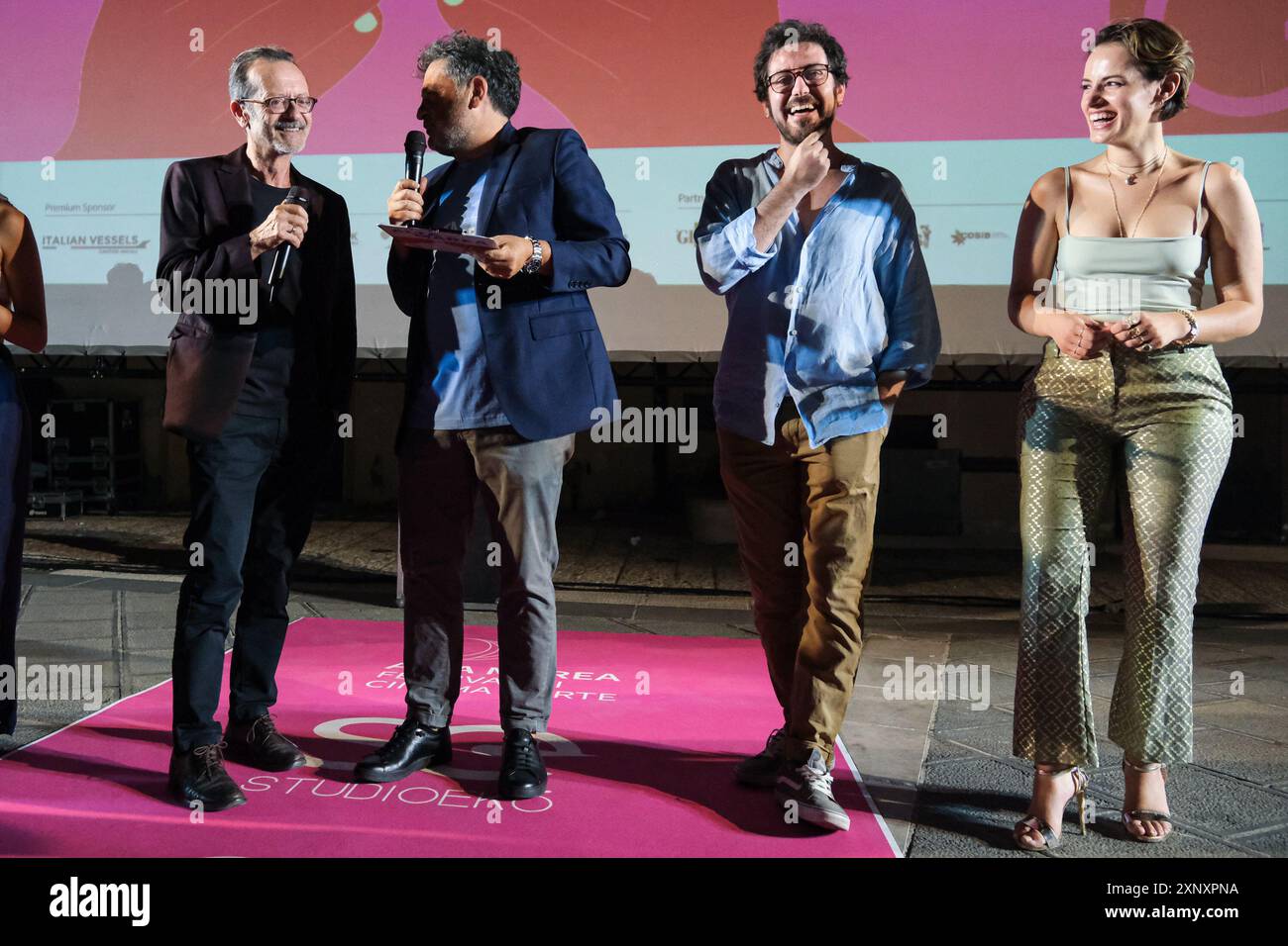 Termoli, Italy. 01st Aug, 2024. (L to R) Rocco Papaleo, Marco Caldoro, Simone Corbisiero and Angela Curri seen during the Alta Marea Festival - Festival di Cinema e Arte. Credit: SOPA Images Limited/Alamy Live News Stock Photo