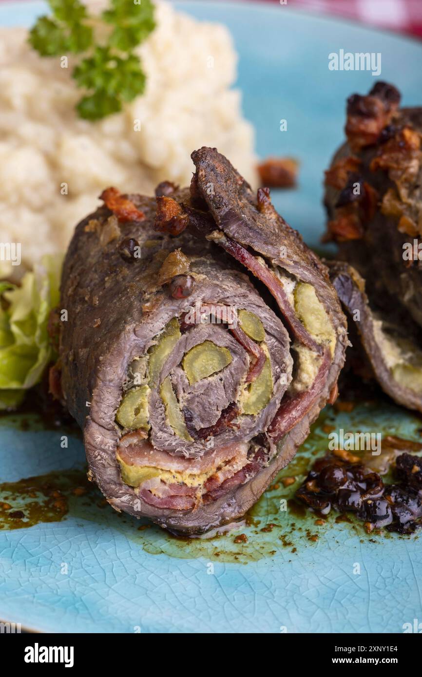 Beef roulade with mashed potatoes Stock Photo