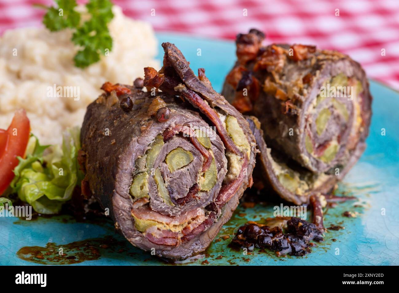 Beef roulade with mashed potatoes Stock Photo