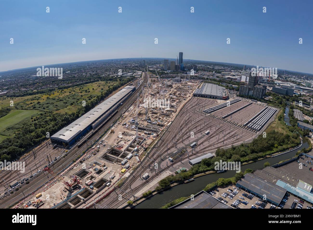 Aerial view of the HS2 Old Oak Common railway station construction site (July 2024), London, UK. Stock Photo
