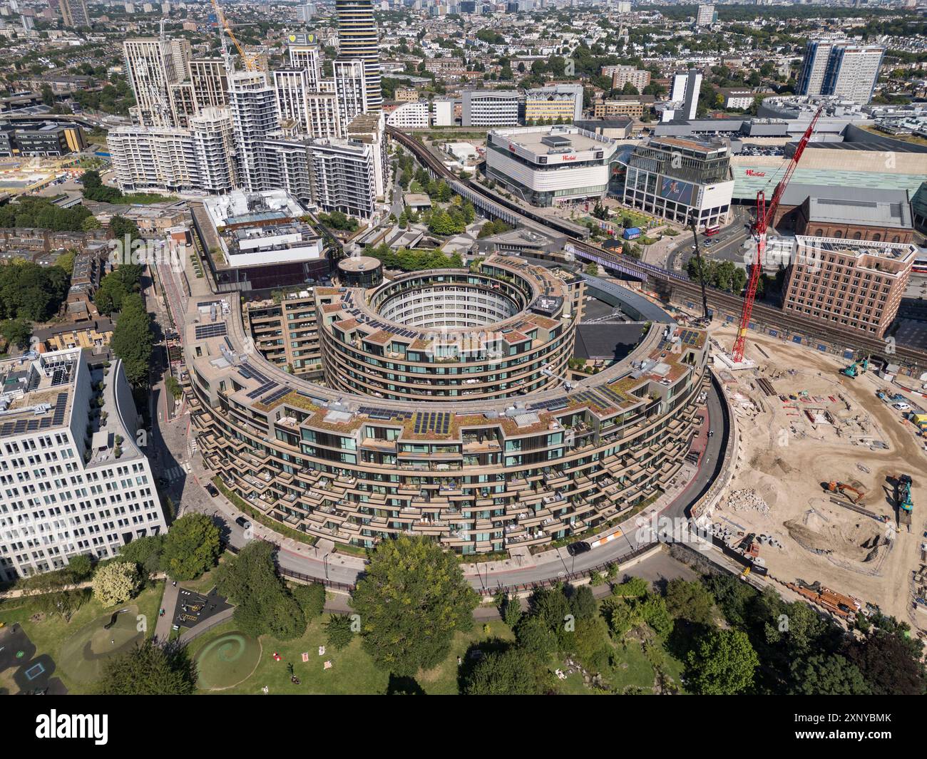 Aerial view of the Television Centre complex in White City, London, UK. Stock Photo