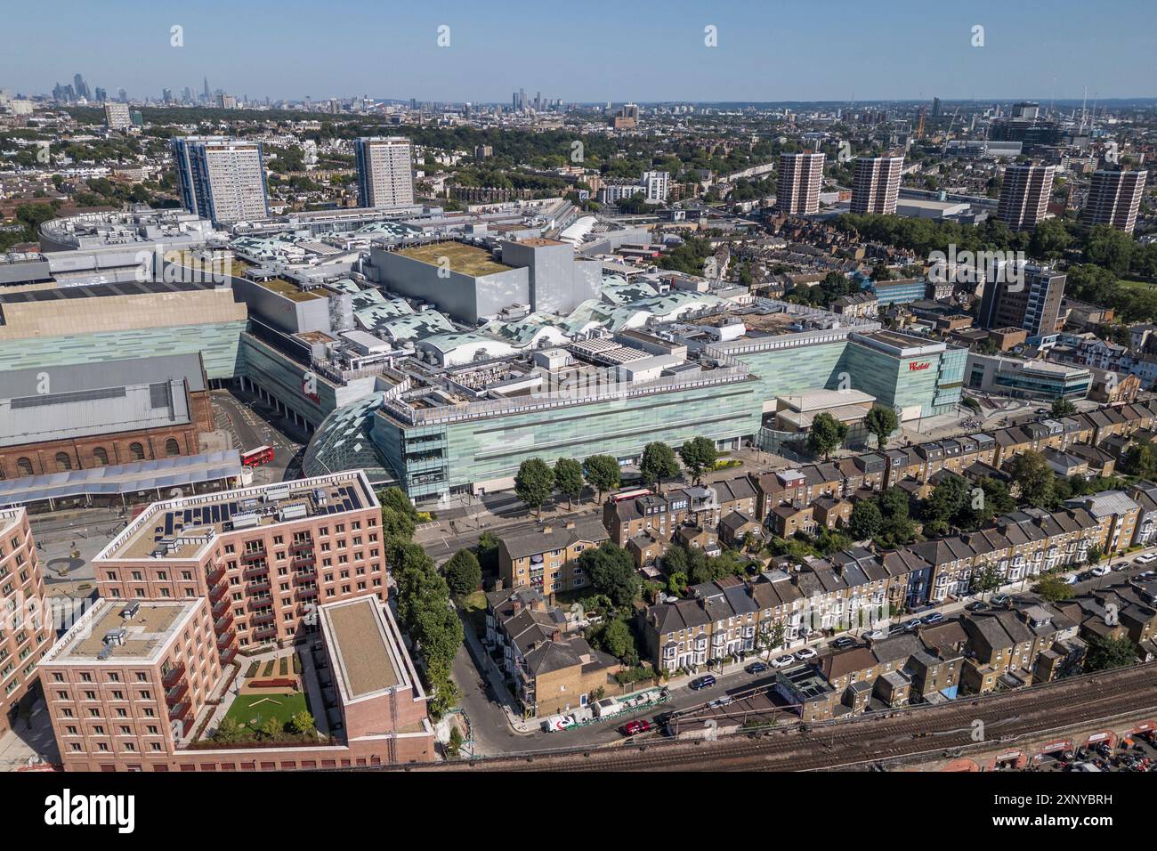 Aerial view of Westfield London, White City, London, UK. Stock Photo