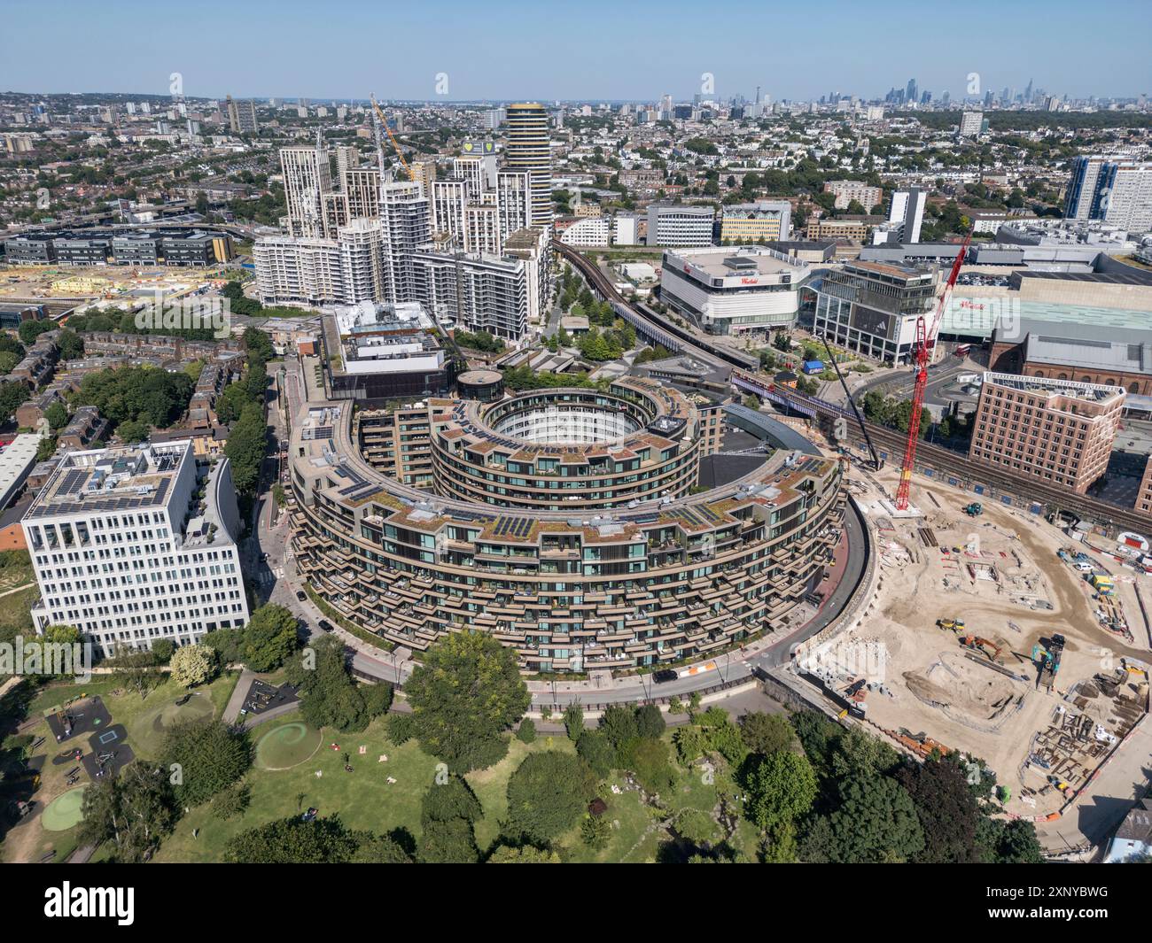 Aerial view of the Television Centre complex in White City, London, UK. Stock Photo