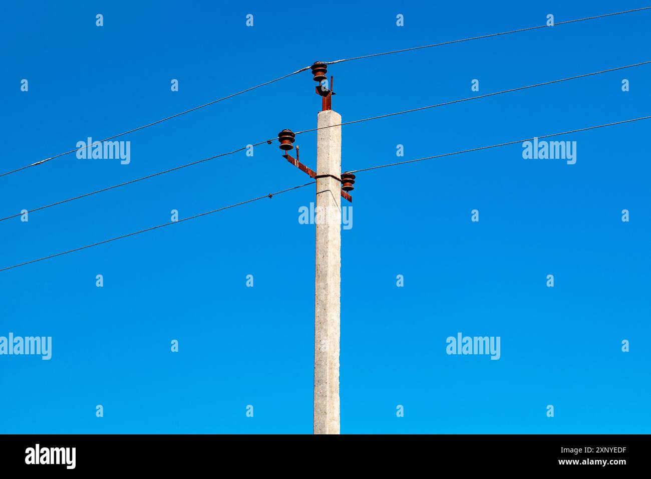 power electric pole with stretched wires Stock Photo - Alamy