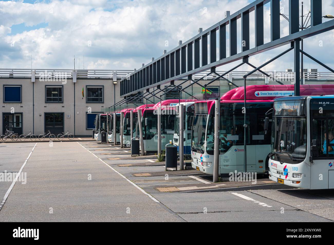 Nijmegen, Gelderland, The Netherlands, July 11, 2024 - Bus station at the central railway station Stock Photo