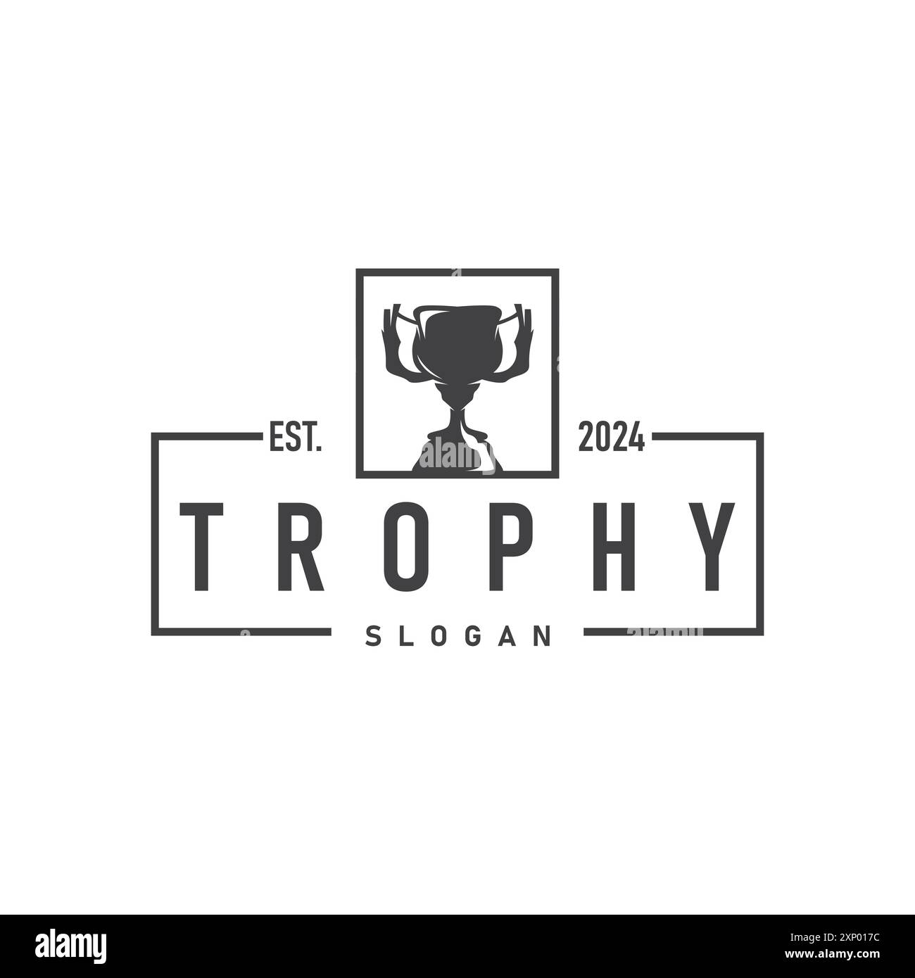 Trophy Logo, Sports Tournament Championship Cup Design. Minimalist Antique Victory Award Stock Vector