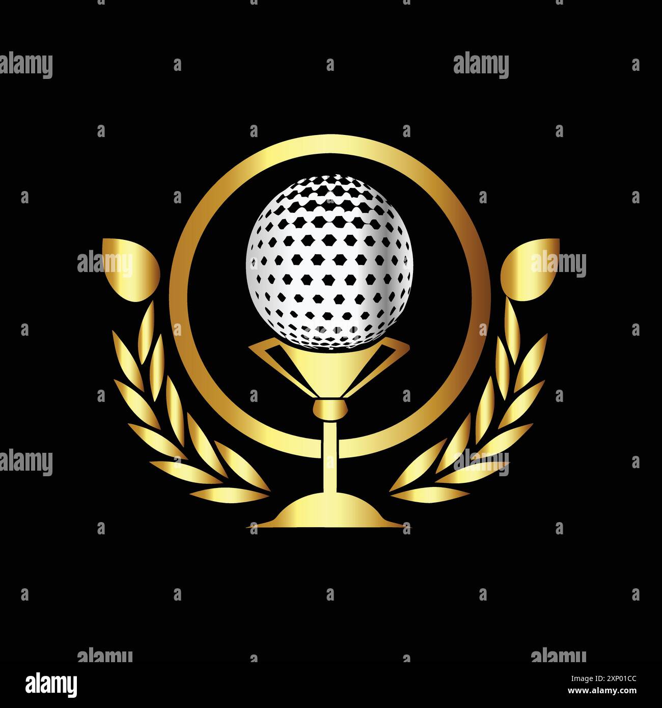 Golf club emblem. Golden golf ball, clubs and laurel wreath Stock ...