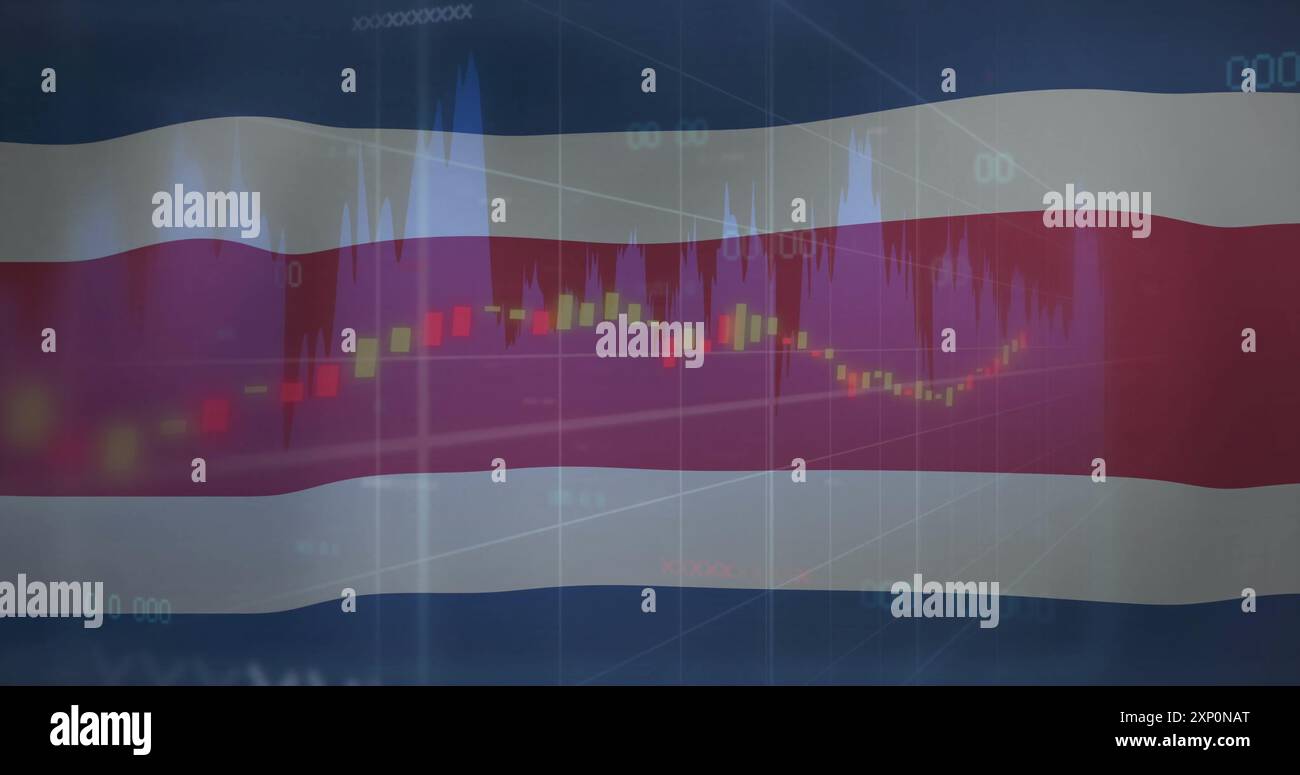 Financial data chart image over Costa Rica flag background Stock Photo