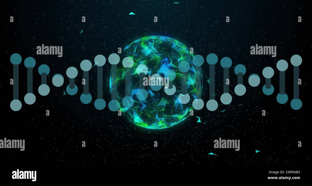 DNA strand image over rotating globe with glowing particles Stock Photo ...