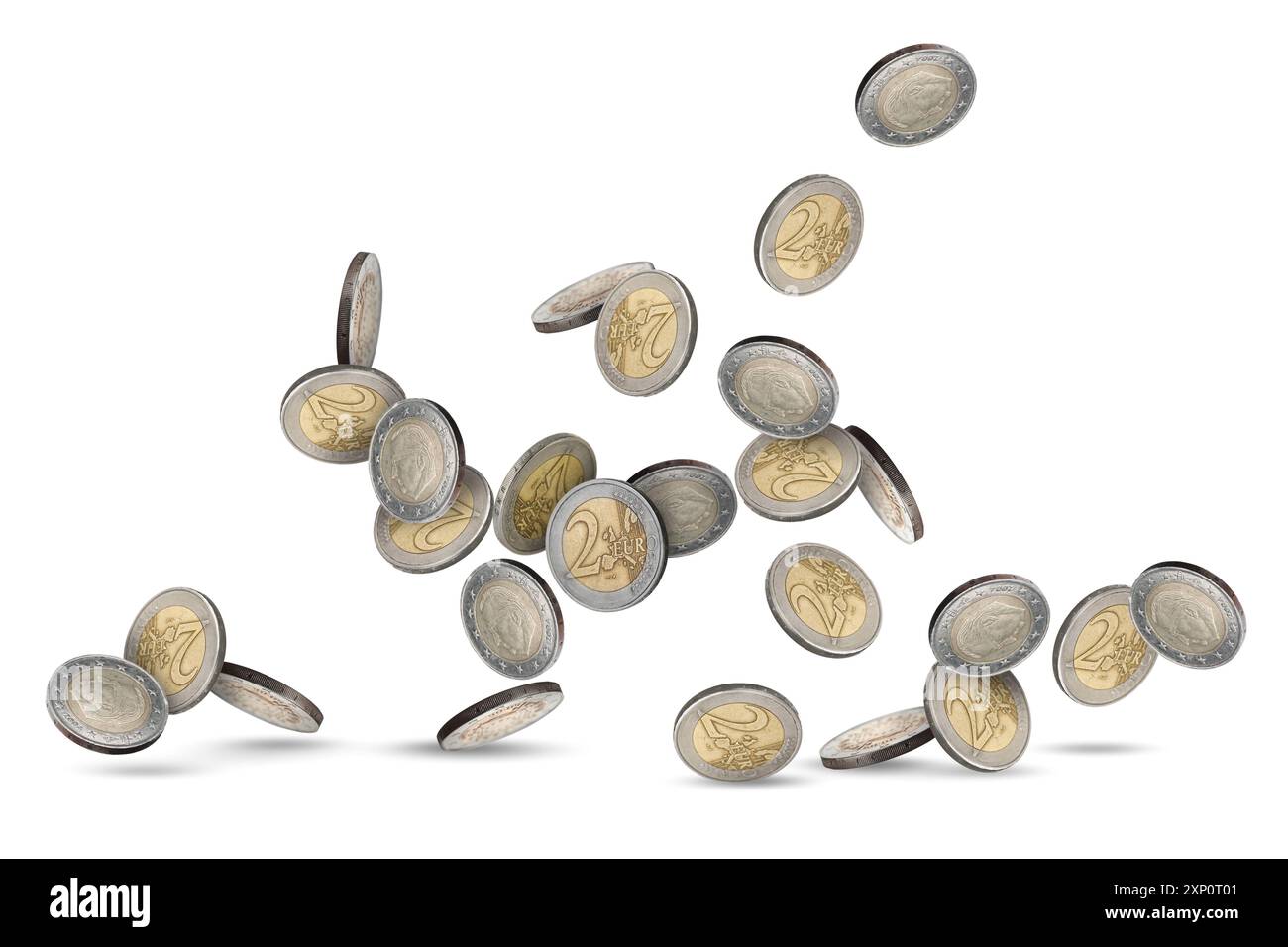 Many euro coins falling on white background Stock Photo - Alamy