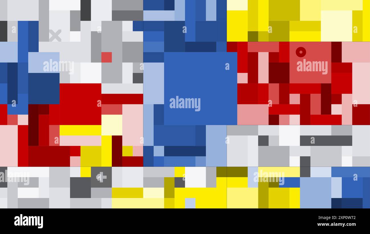 Abstract pixelated design set against a red, white, and blue backdrop Stock Vector