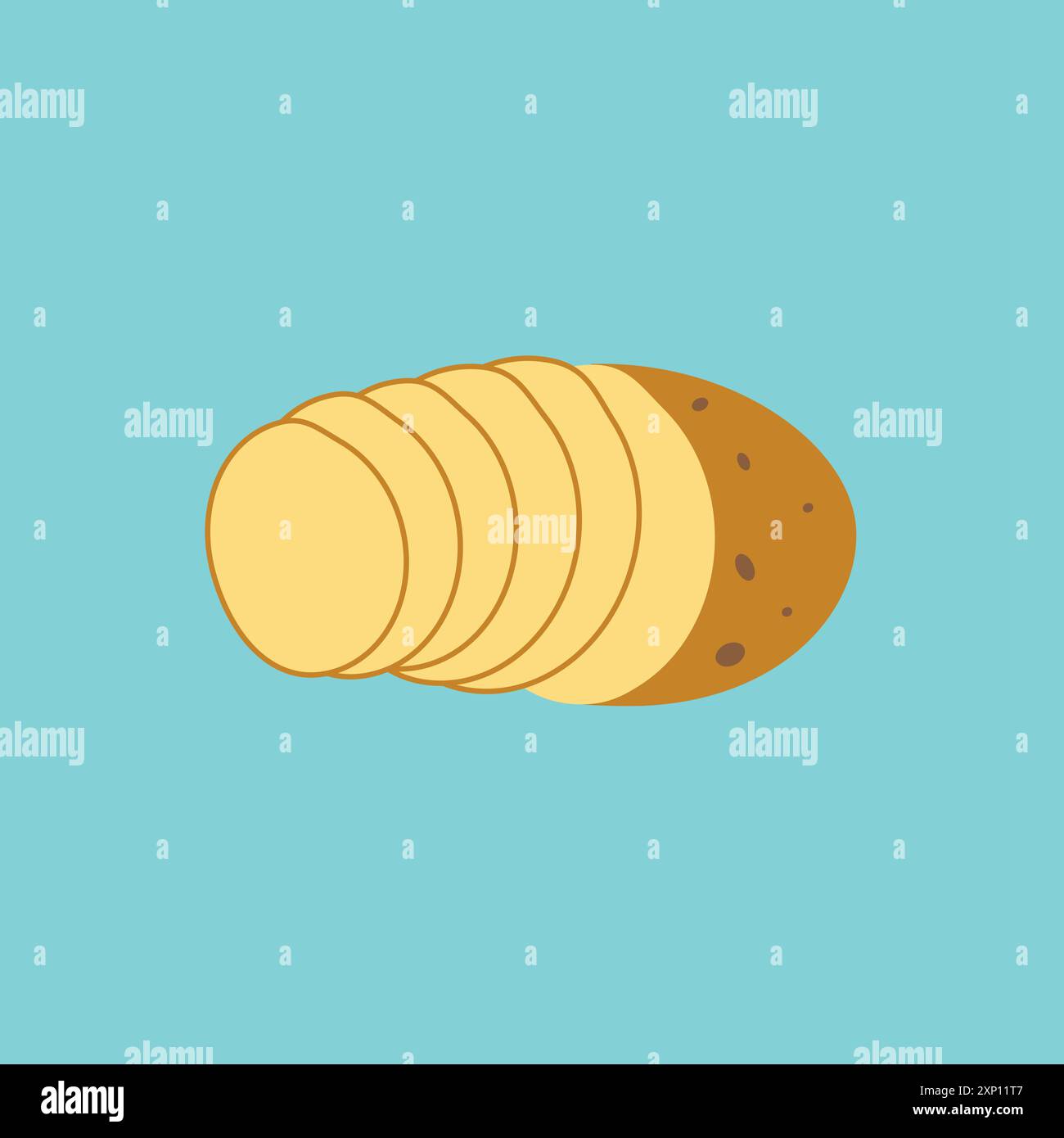 Potatoes illustration. Isolated blue background. Potato slice Stock Vector