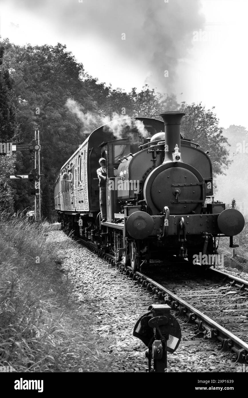 Steam locomotive 'Hastings' making the gradient into Tentertden station ,The Kent And East Sussex Heritage railway running from Tenterden to Bodium Stock Photo