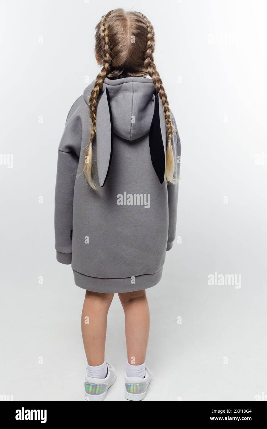 Young Eyes Black Gray Rabbit Ears Plush Autumn Winter Hoodie Jacket