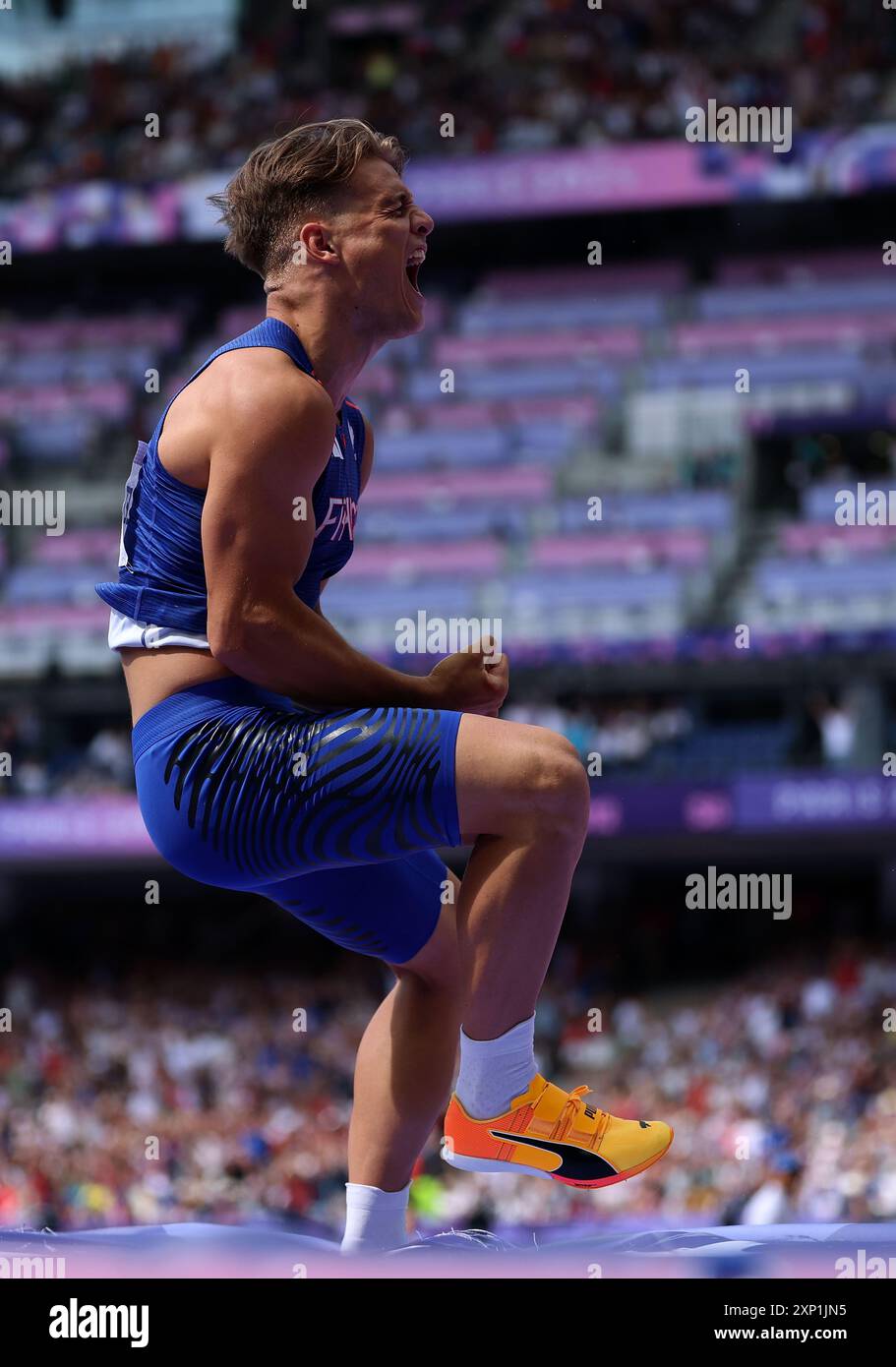 Paris, France. 3rd Aug, 2024. Thibaut Collet of France celebrates after