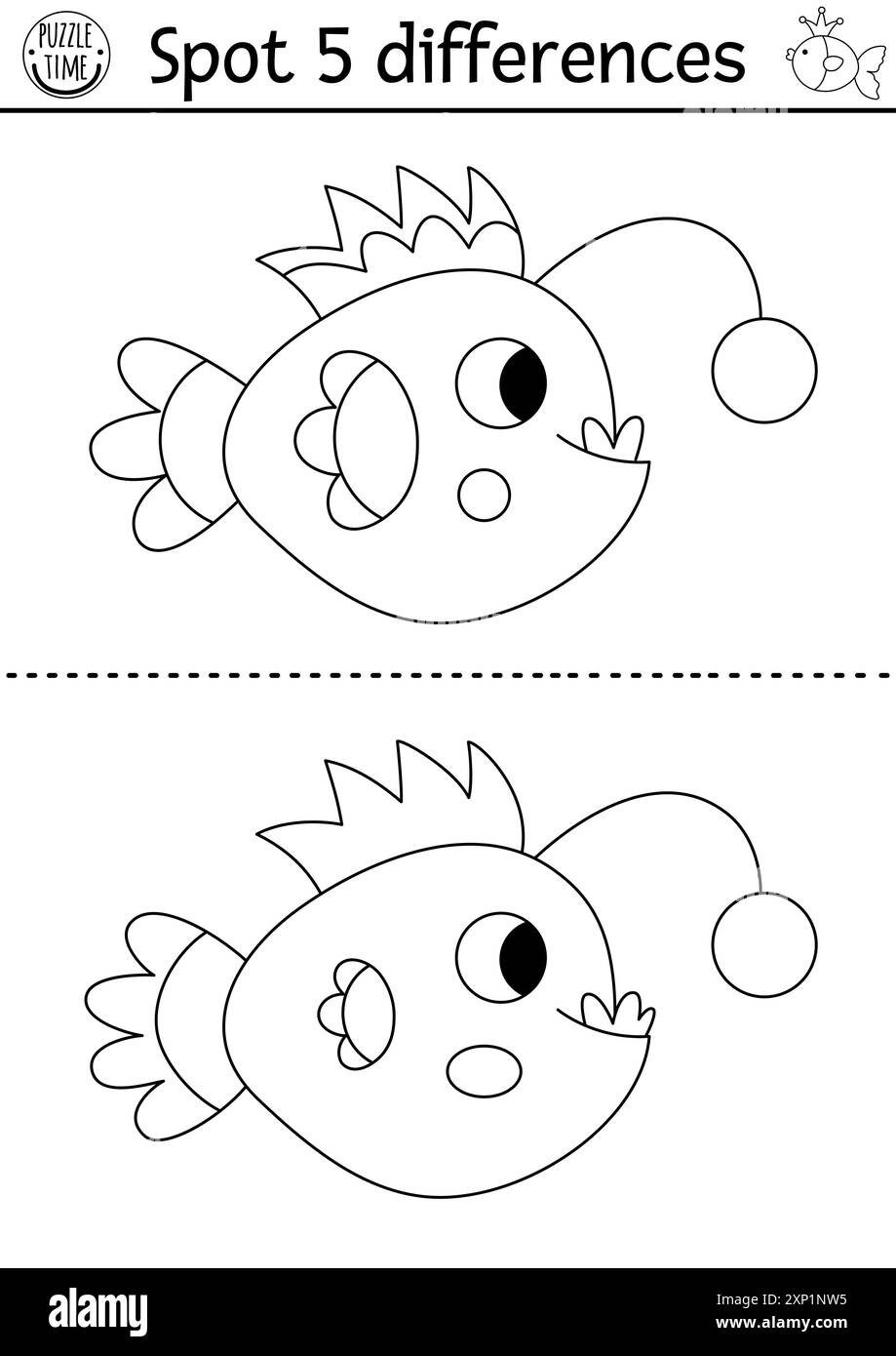 Find differences game. Mermaid black and white educational activity