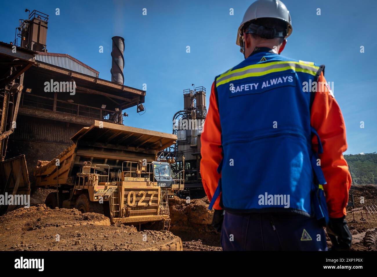 Sorowako, Indonesia. 02nd Aug, 2024. Dump trucks unload mining products in the nickel factory storage area, operated by PT Vale Indonesia in Sorowako, South Sulawesi. PT Vale Indonesia Tbk. (INCO) targets nickel in matte production to reach 70,800 tons throughout 2024. Credit: SOPA Images Limited/Alamy Live News Stock Photo