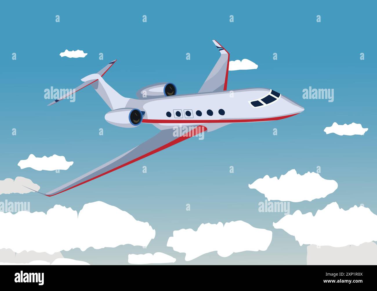 Vector illustration of plane vector flying in the blue sky with white ...