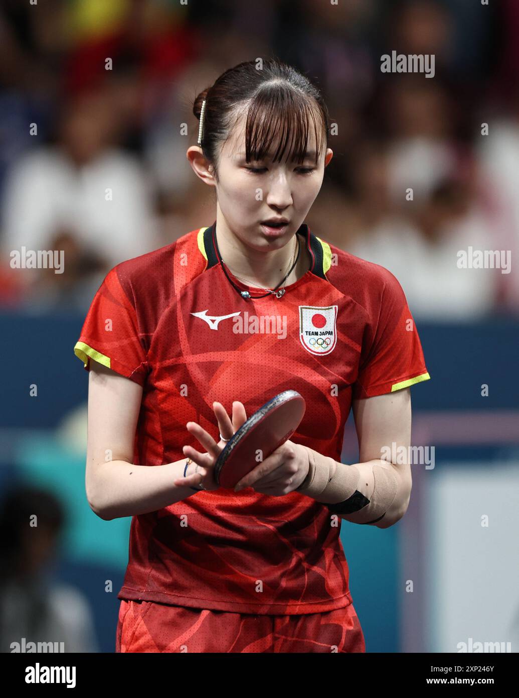 Paris, France. 3rd Aug, 2024. Hayata Hina of Japan reacts during the ...