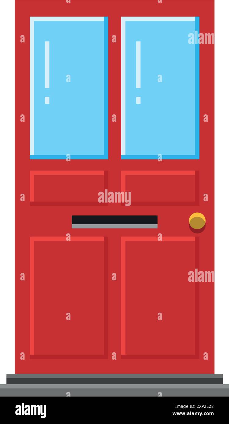 Red door. Wooden exterior entry. Flat doorway Stock Vector