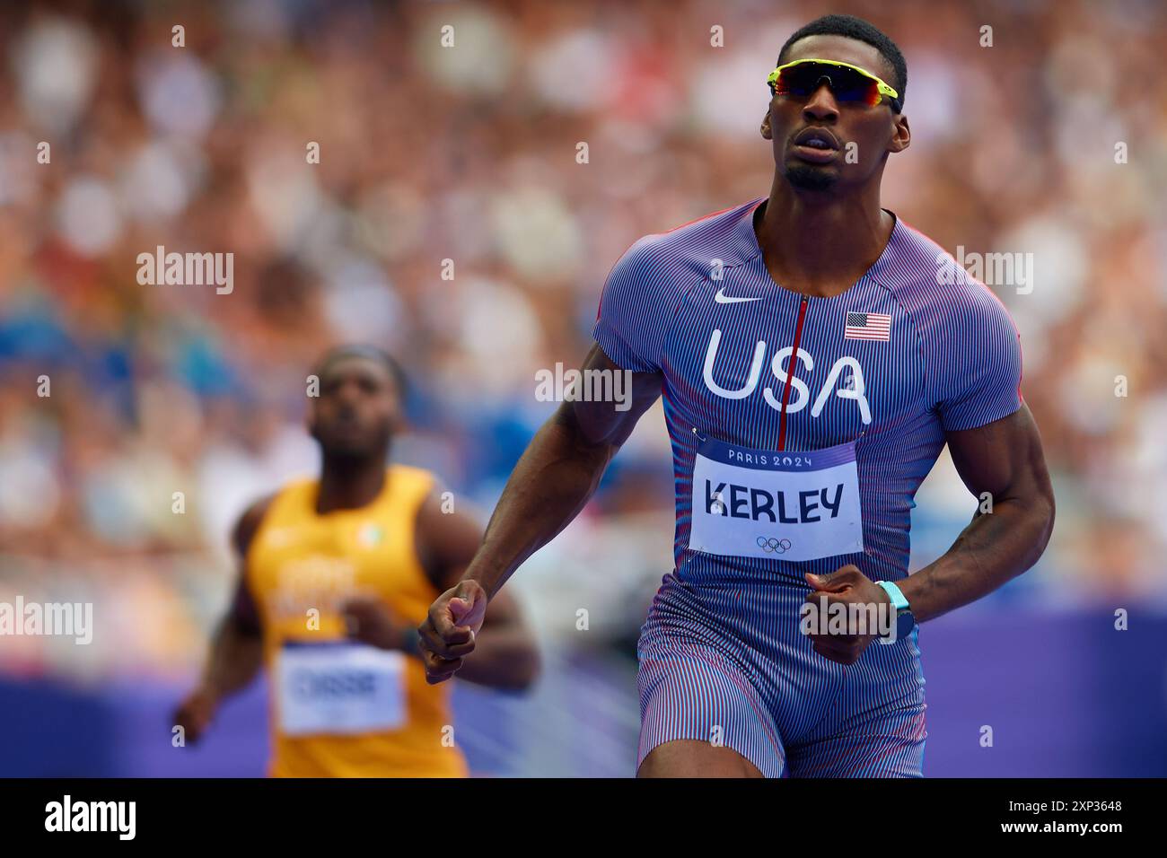 Fred Kerley of the United States competes in round one of the Men's