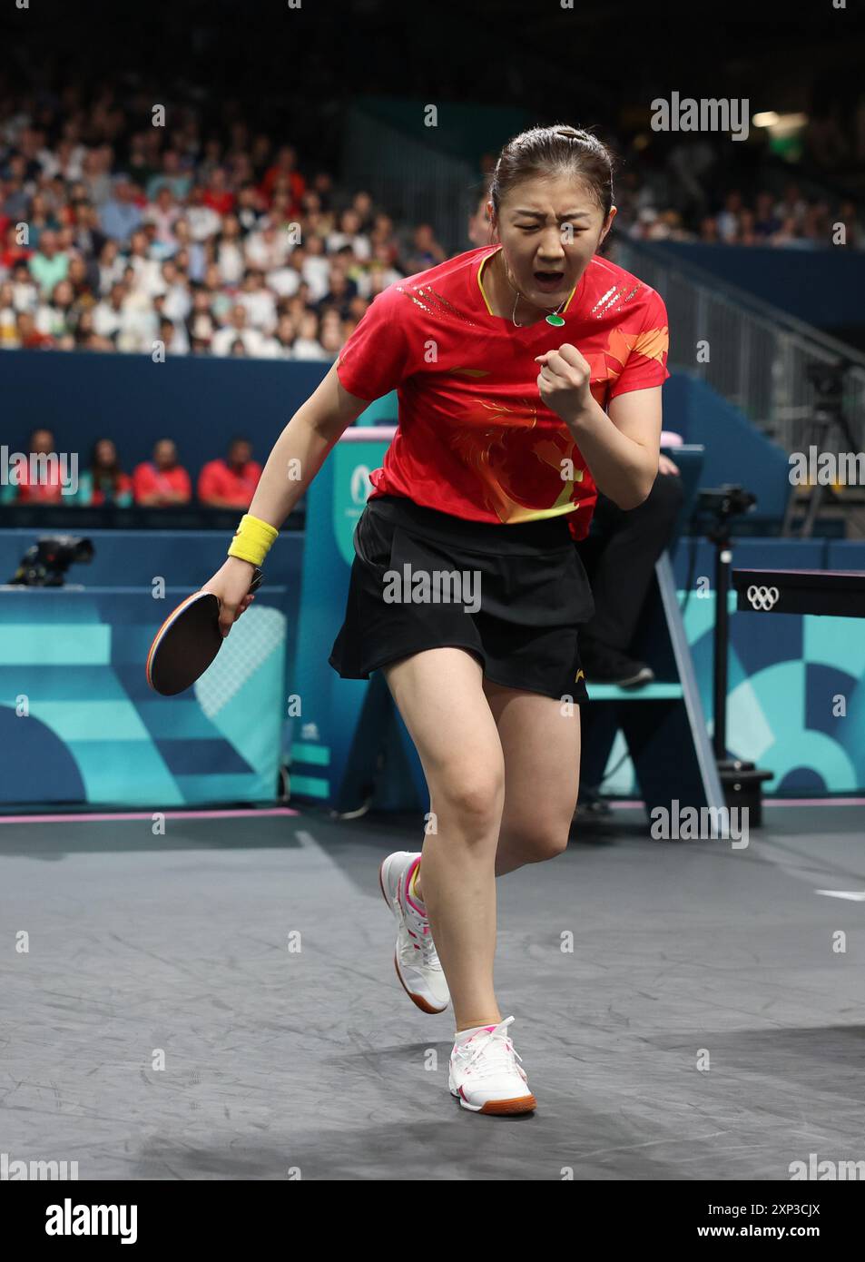 Paris, France. 3rd Aug, 2024. Chen Meng of China celebrates winning ...