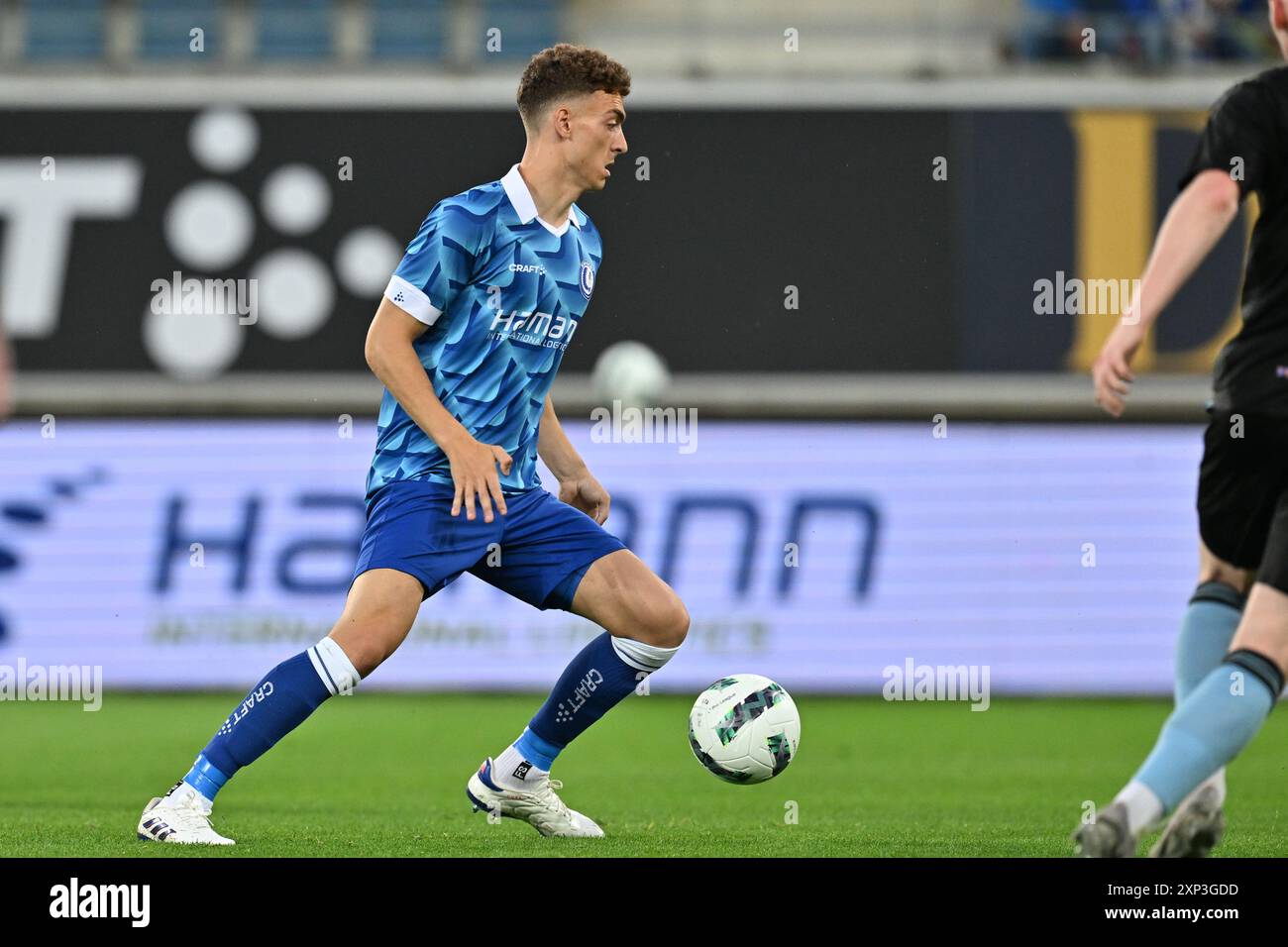 Mathias Delorge Knieper (16) of AA Gent pictured during the second  qualifying round - first leg game in the Uefa Conference League season  2023-2024 between K AA Gent and Vikingur from Faroe