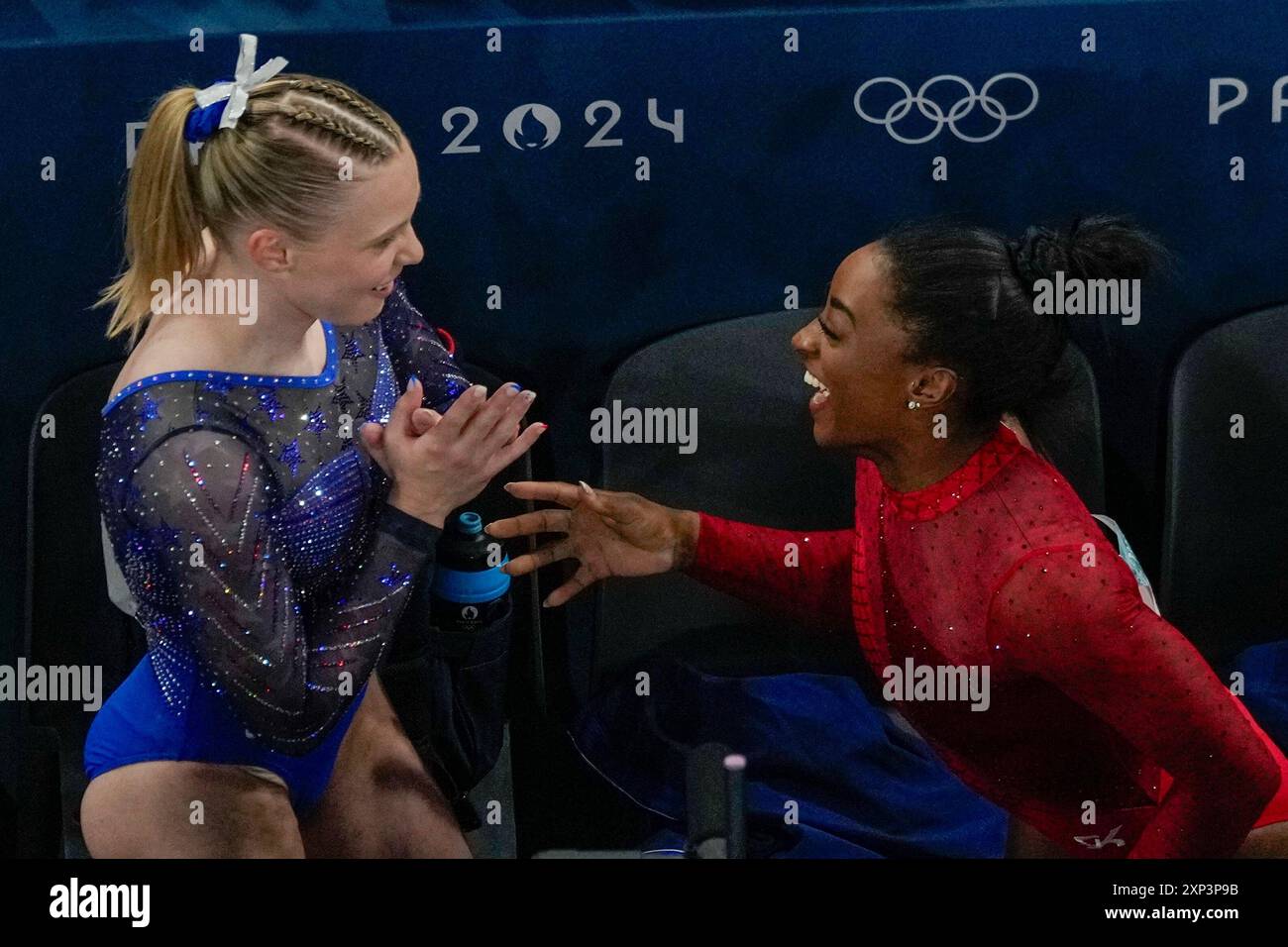 Jade Carey, of the United States, and Simone Biles, of the United