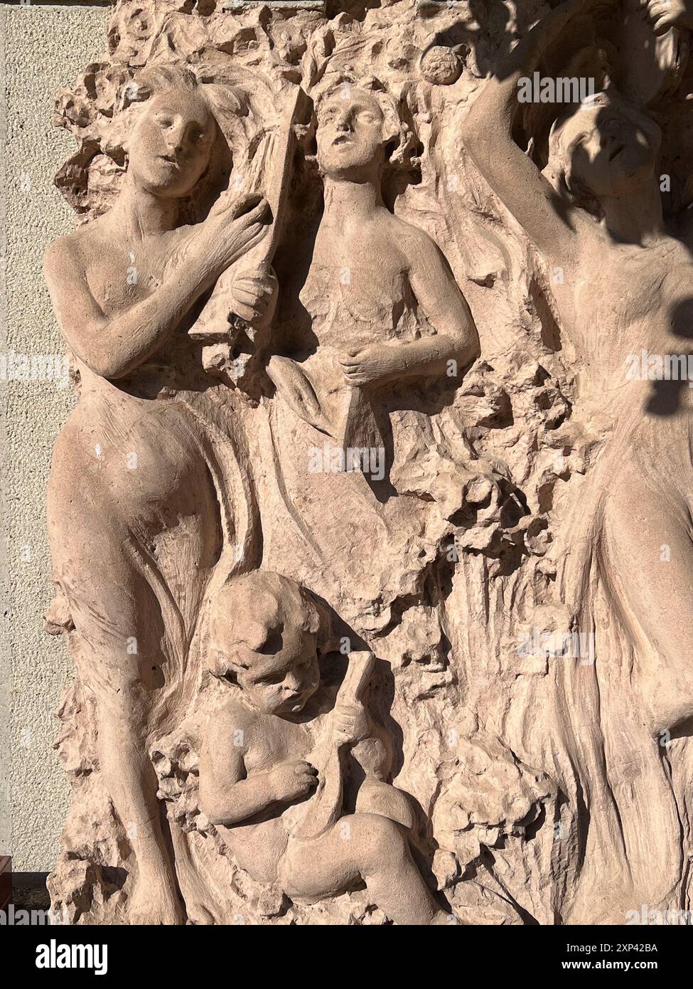 Art Nouveau sculpture, part of the facade of San Pellegrino Terme casino building, Lombardy Stock Photo