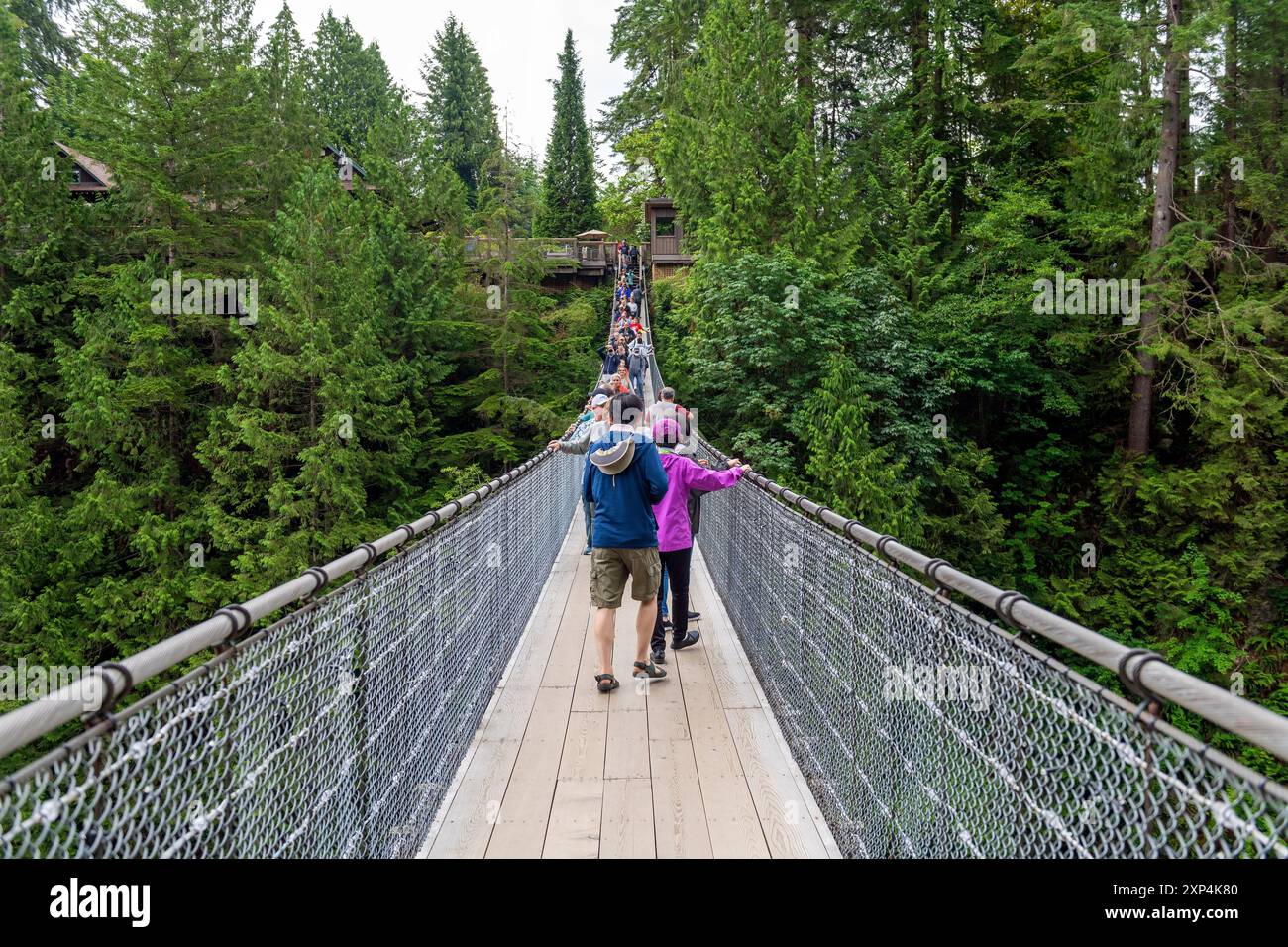 People on Vancouver Capilano Suspension Bridge, British Columbia, Canada. Stock Photo