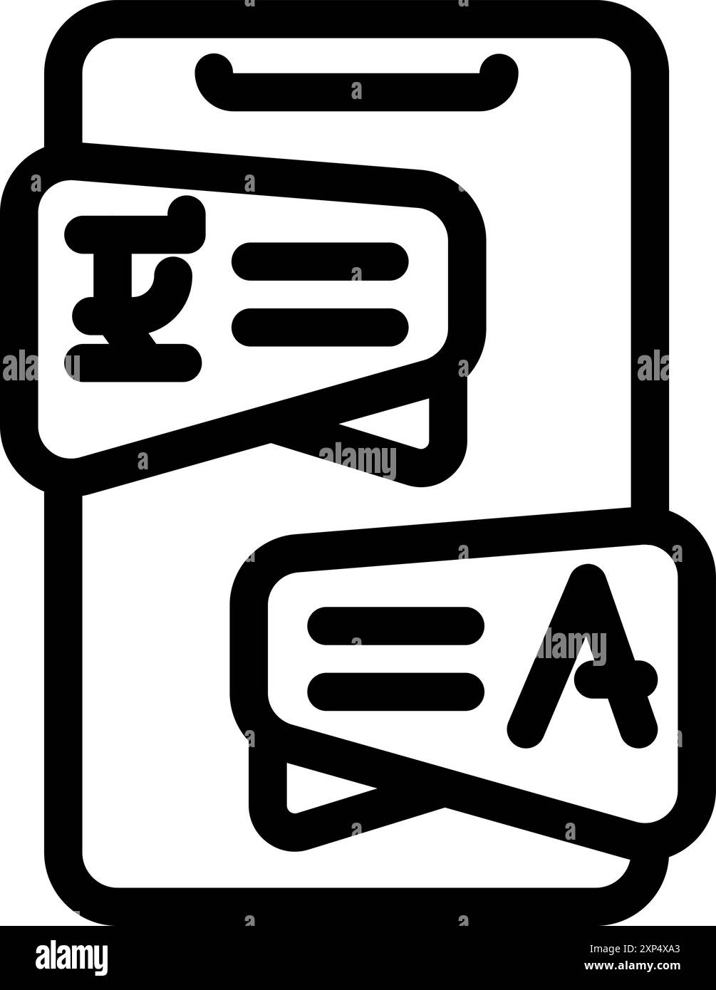 Smartphone is displaying two speech bubbles with different languages, representing instant translation technology Stock Vector