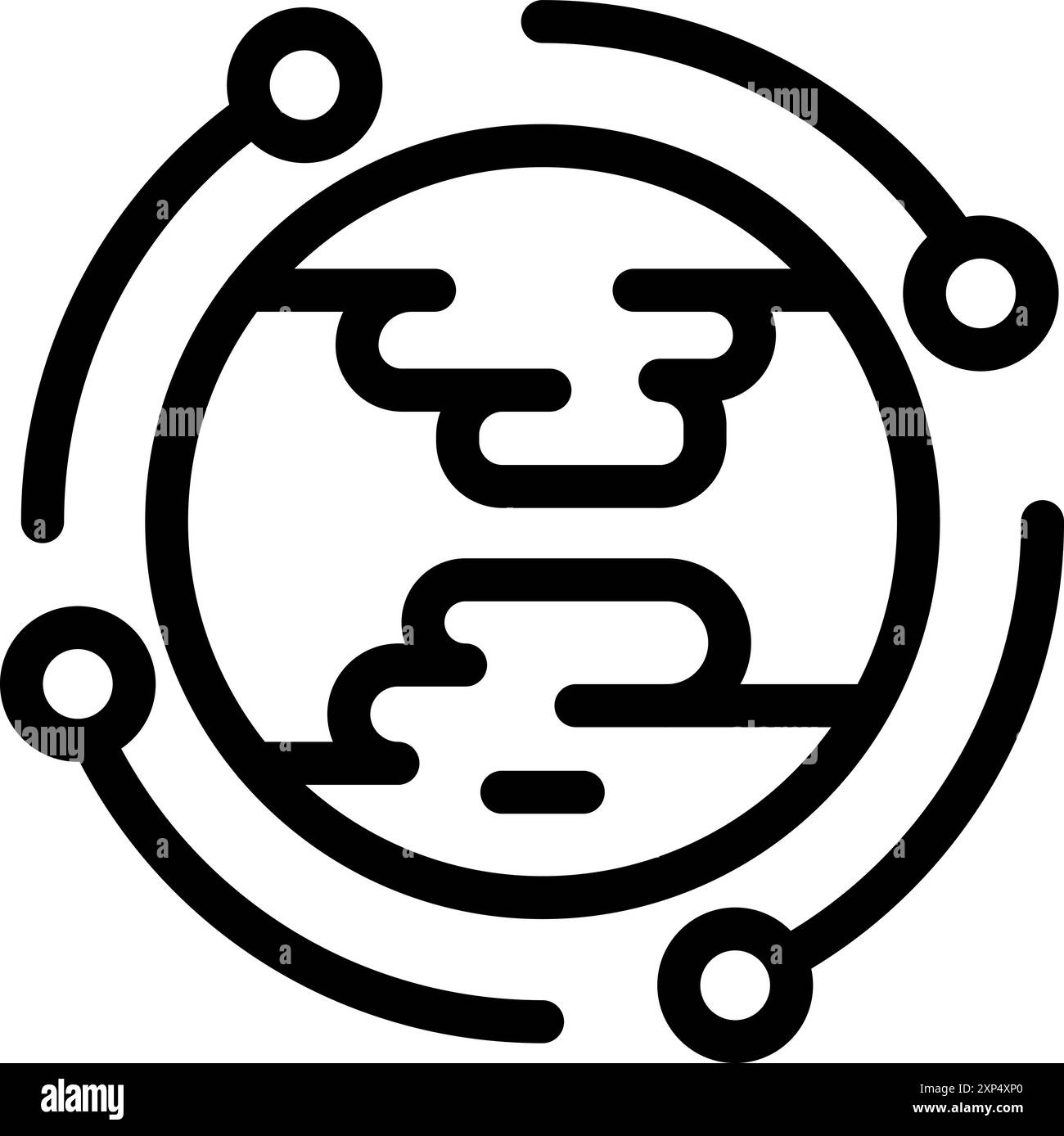 Stylized globe encircled by a network, symbolizing global communication ...