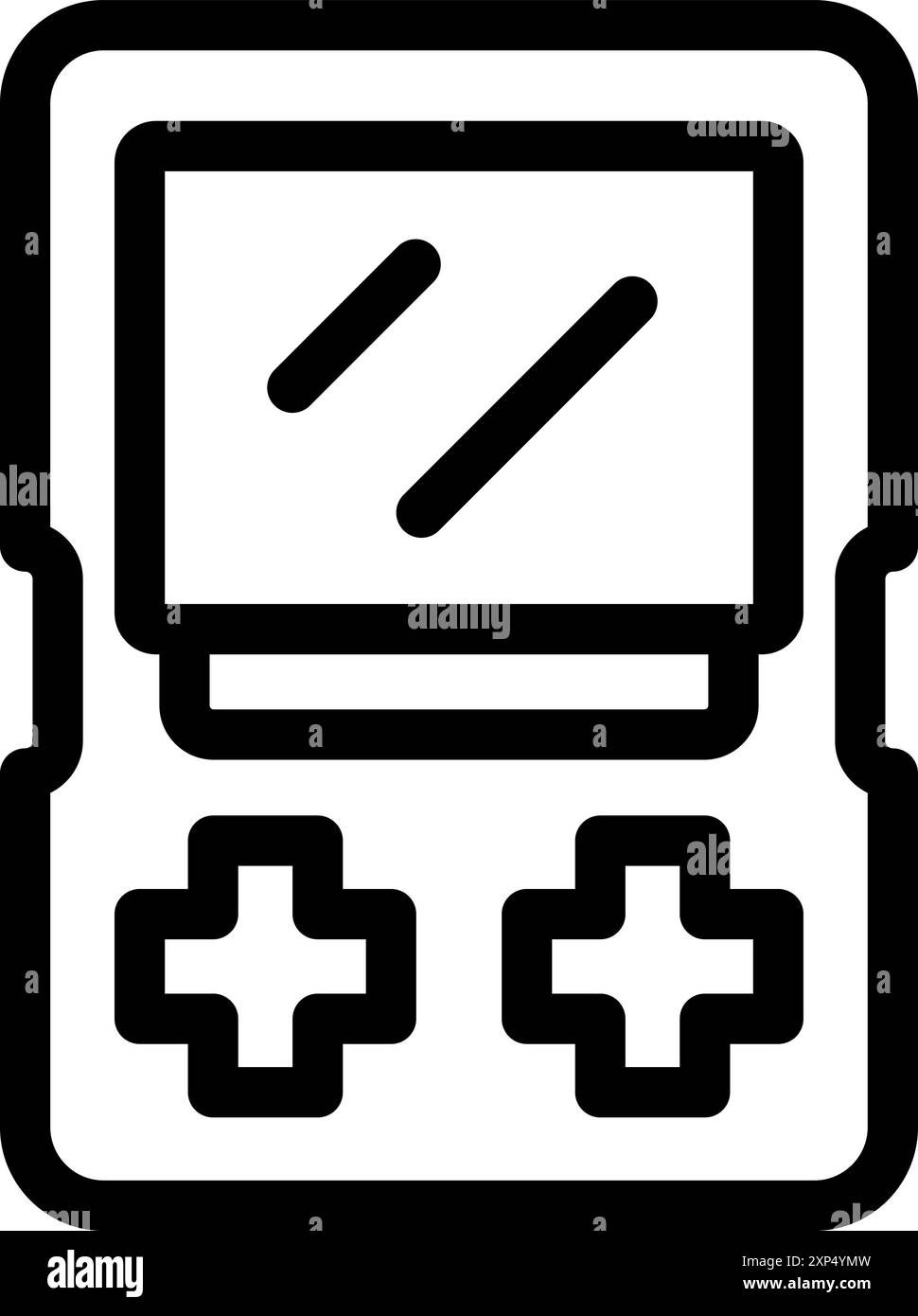 Simple line art icon logo of a handheld gaming device with a d pad and ...