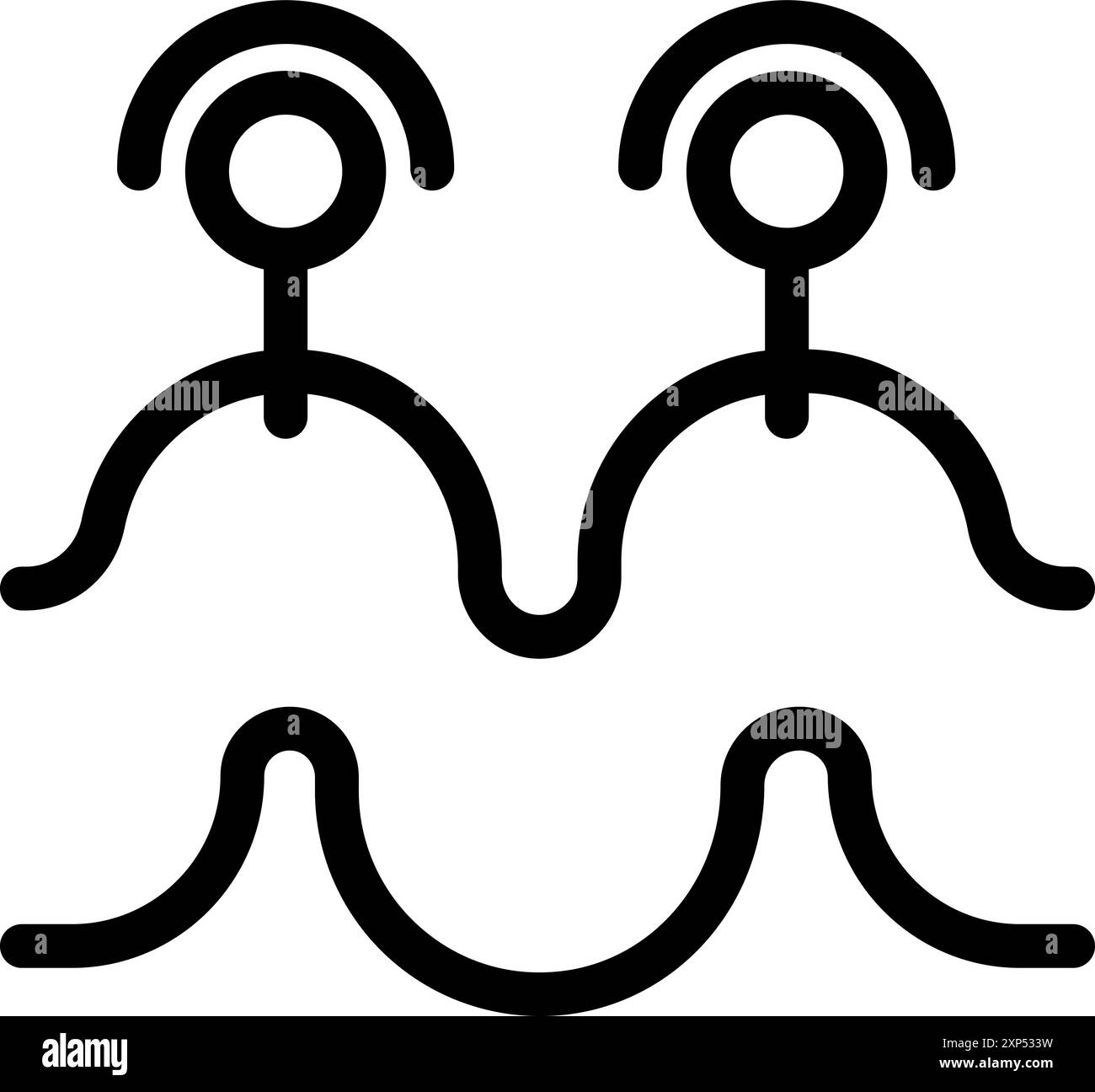 Icon of two people social distancing standing on a sinuous line ...