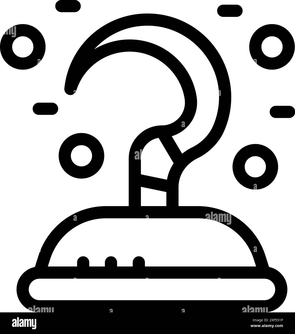 Pirate hook prosthesis standing on a platform, with bubbles surrounding it Stock Vector
