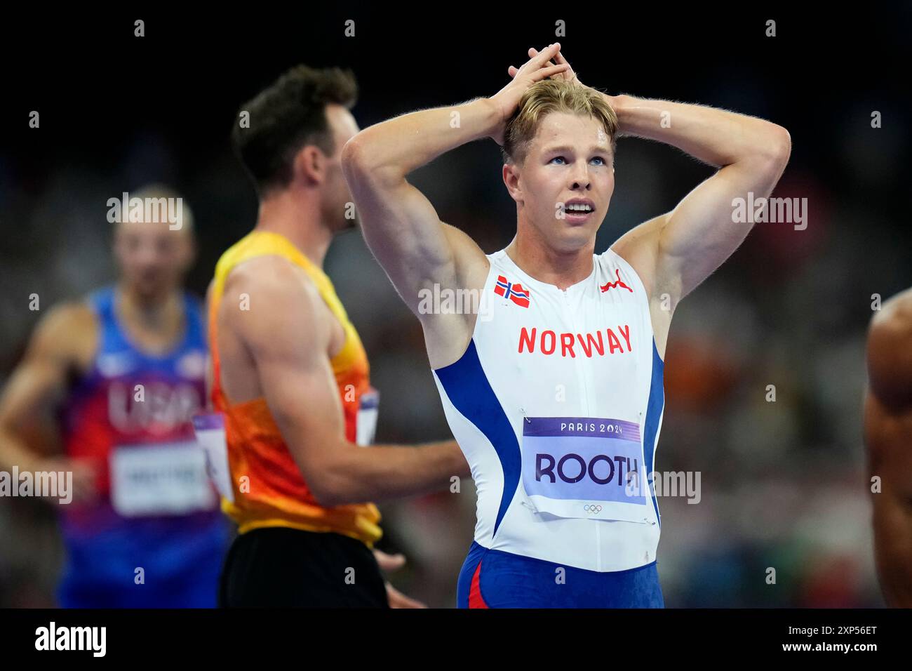 Markus Rooth, of Norway, reacts after winning the gold medal in the ...