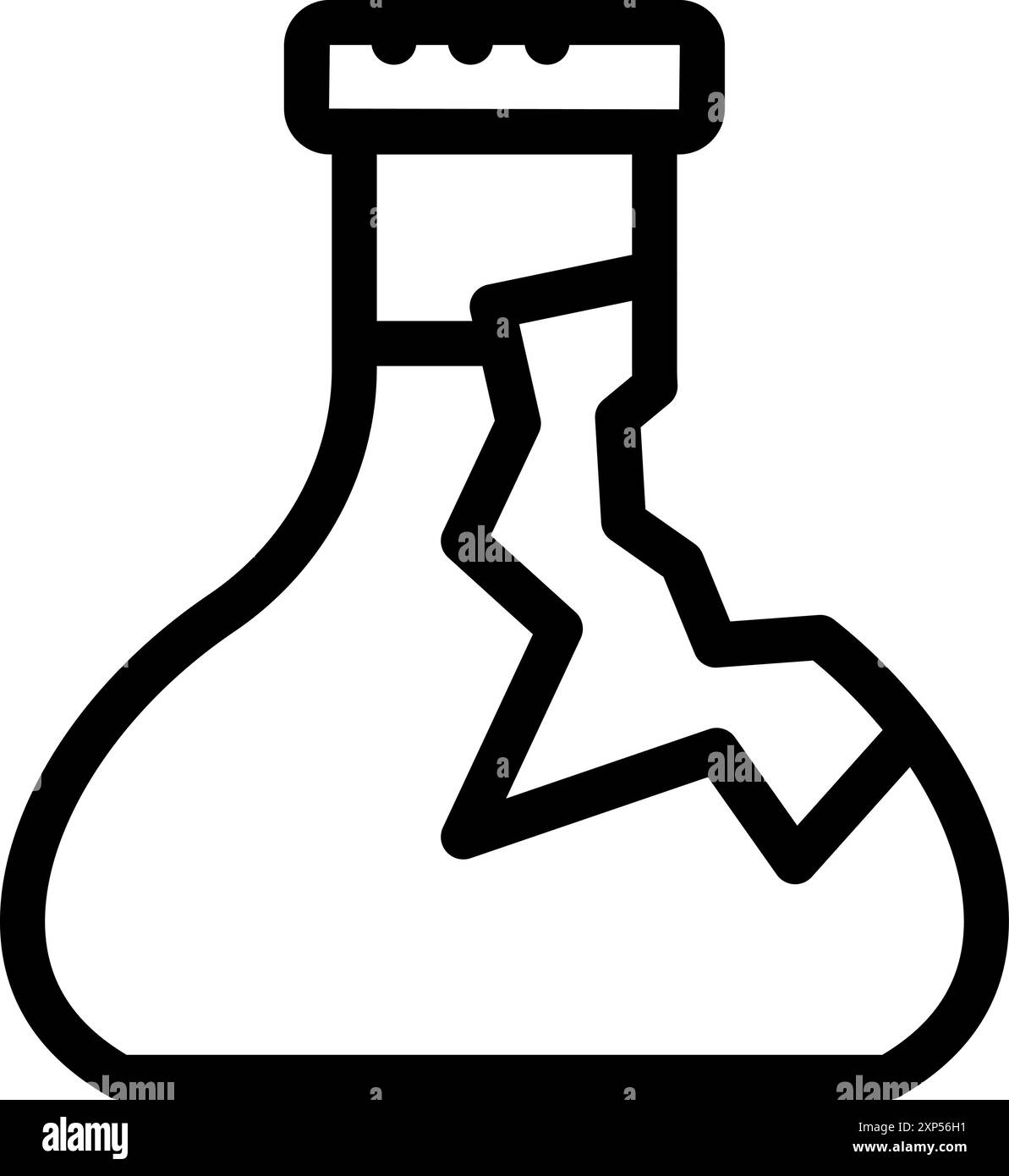 Simple line drawing of a broken chemical flask, representing a failed experiment or dangerous situation Stock Vector