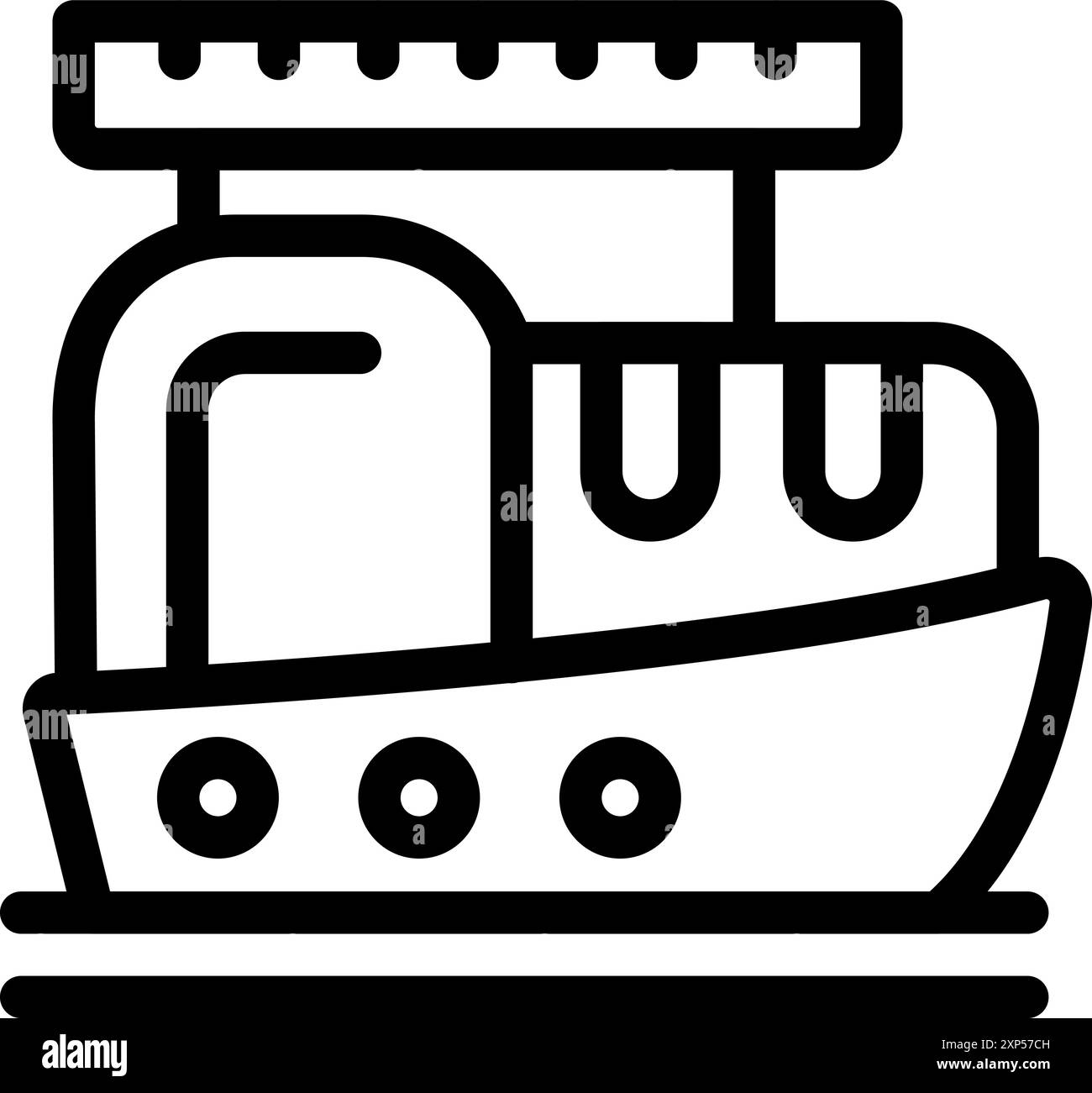 Black and white icon of a fishing boat floating on the water, with a ...