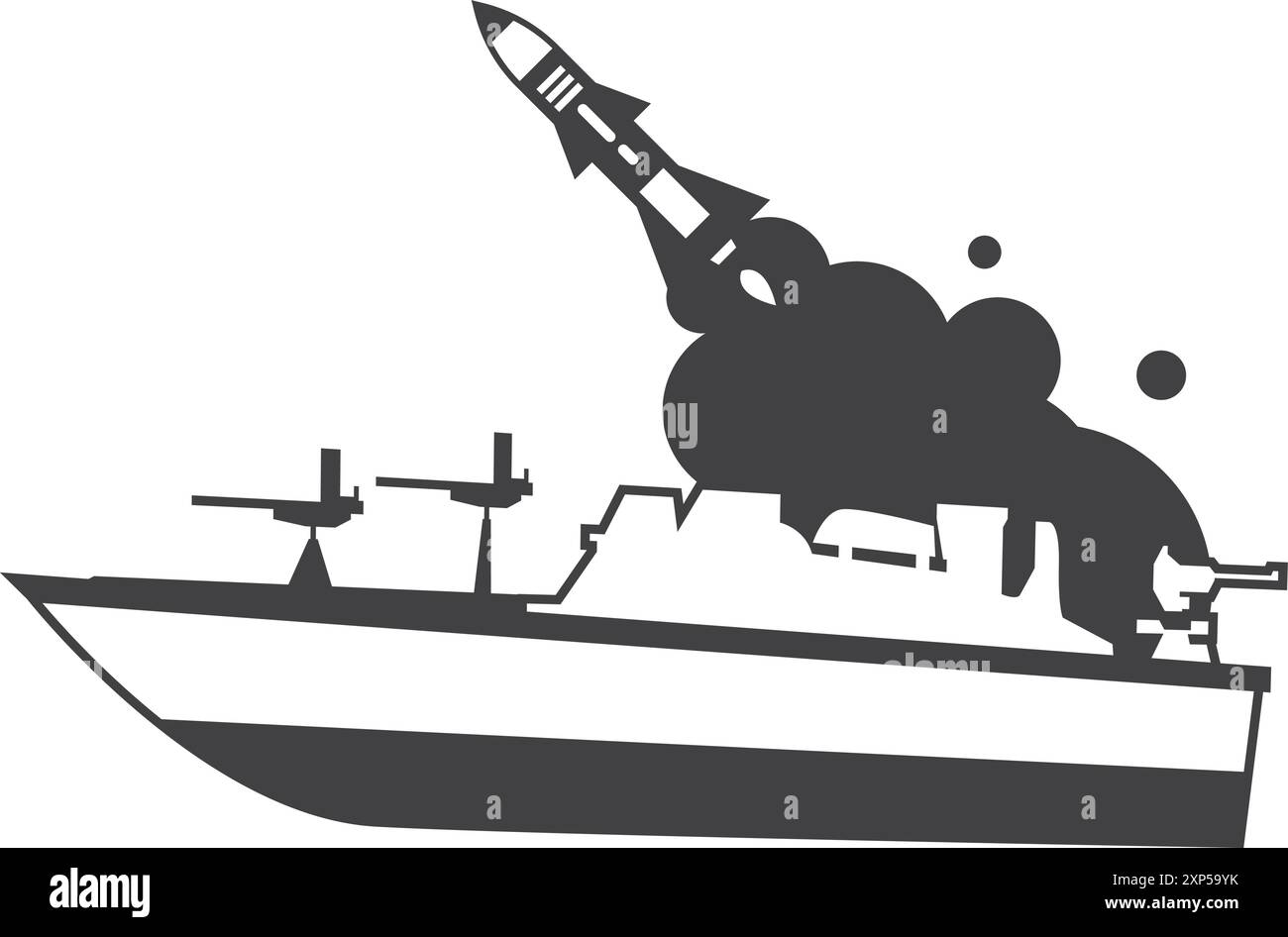 Military ship black icon. Missile launcher warship Stock Vector