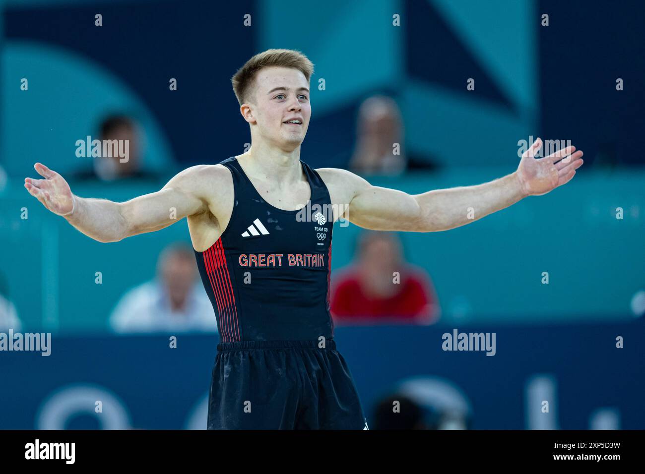 Paris, France. 03rd Aug, 2024. Olympic Games, men's artistic gymnastics floor exercise final at Bercy Arena. Luke Whitehouse during his exercise. Credit: ABEL F. ROS Credit: ABEL F. ROS/Alamy Live News Stock Photo