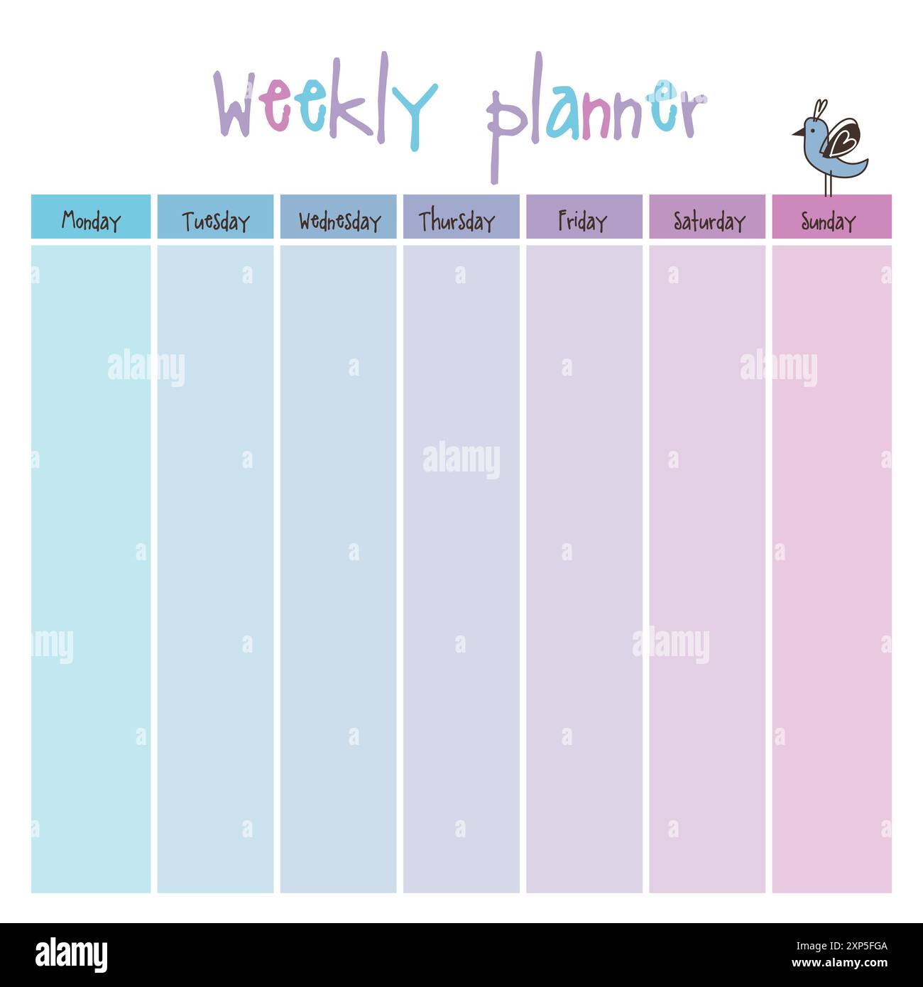 Planner. Note paper, Notes, to do list. Organiser planner template. Note paper. Weekly. Printable. Stock Vector