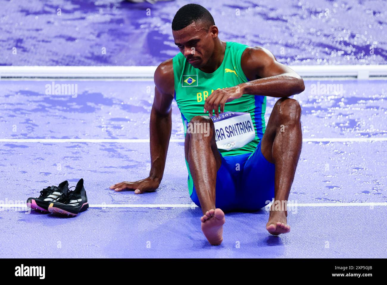 Paris, France, 3 August, 2024. Jose Santana of Brazil looks dejected after competing in the Decathlon during the Paris 2024 Olympic Games at the Stade de France on August 03, 2024 in Paris, France. Credit: Pete Dovgan/Speed Media/Alamy Live News Stock Photo