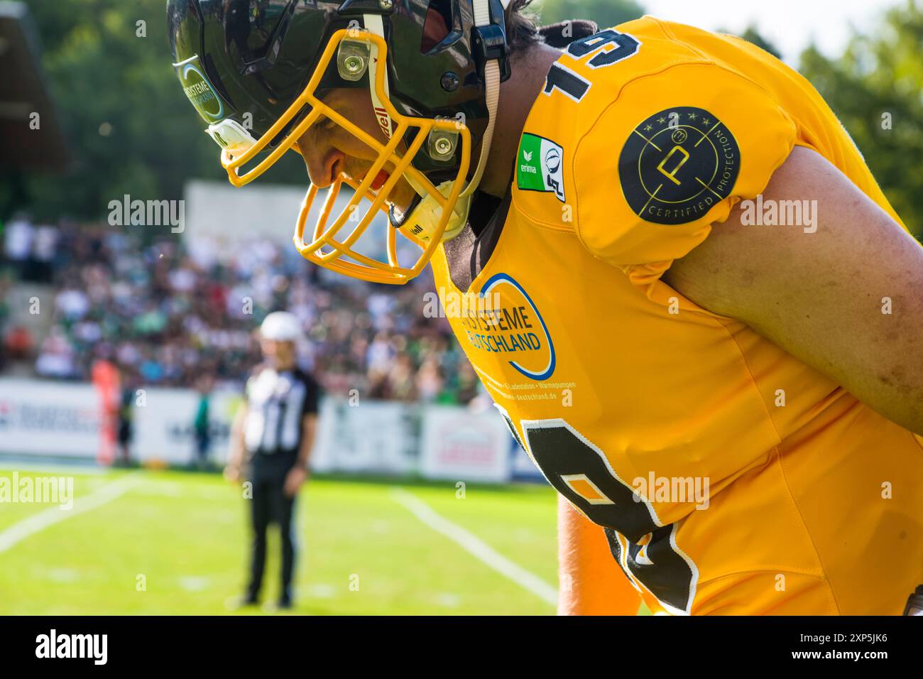 Schwaebisch Hall, Germany. 03rd Aug, 2024. erima GFL/German Football League, Game: Schwaebisch Hall Unicorns - Munich Cowboys in the Optima Sportpark in Schwaebisch Hall Germany on 03. Aug. 2024, Munich Cowboys/ QB # 19 Nicklas Yockey . Credit: Frank Baumert/Alamy Live News Stock Photo