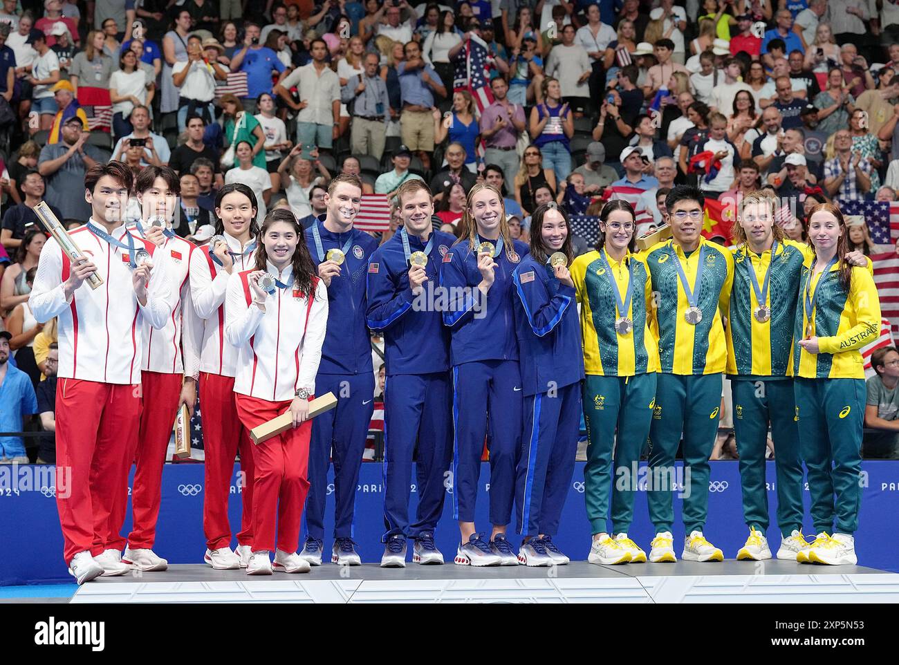 Paris, France. 3rd Aug, 2024. Medalists attend the victory ceremony for ...