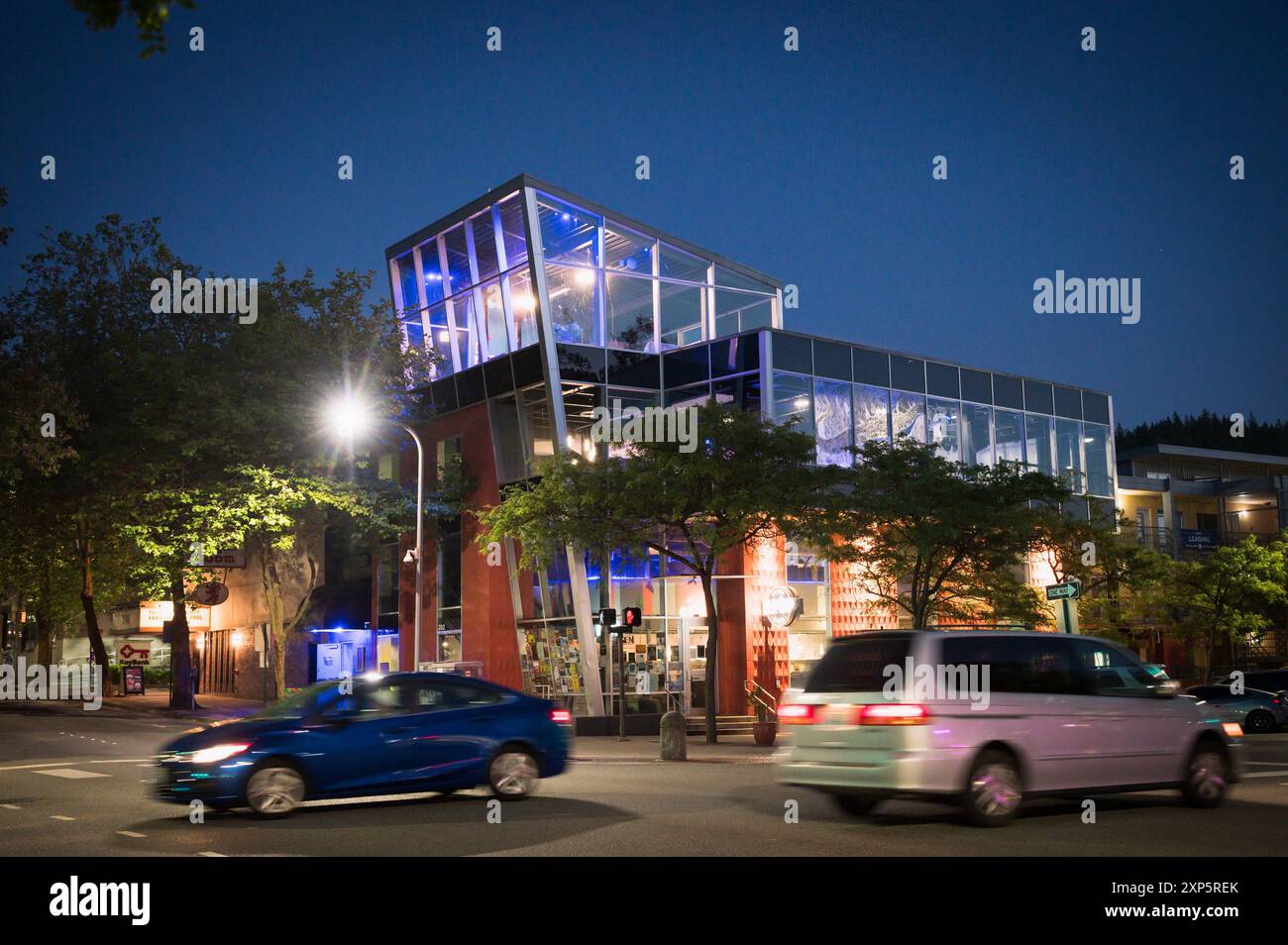 Restaurants at dusk in downtown Bellingham Washington State. Stock Photo